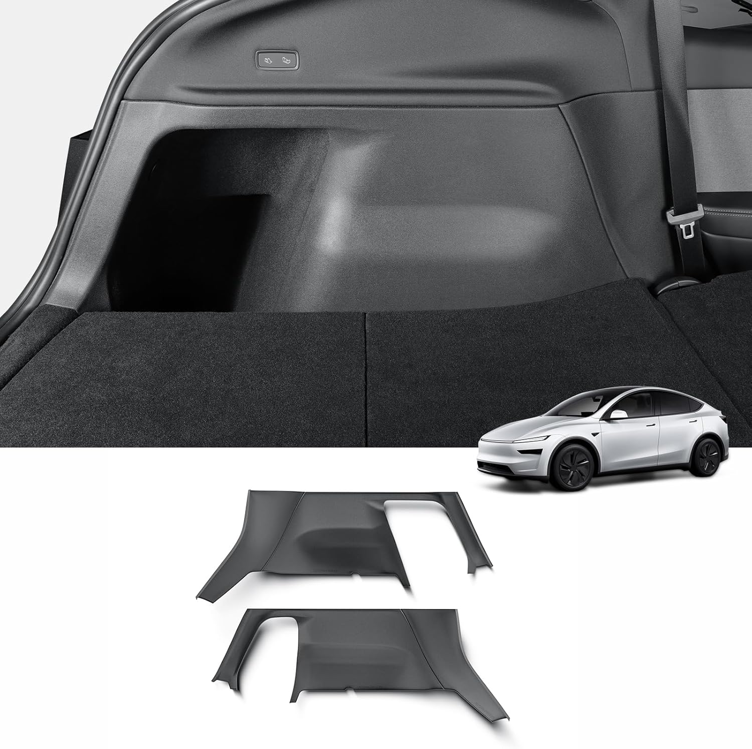 LUCKEASY Rear Trunk Side Protective Cover for Tesla Model Y Juniper 2025 2026 New 5 Seat Trunk Left & Right Panel Protection TPE Velcro Stick Cargo Side Protect Mat Black