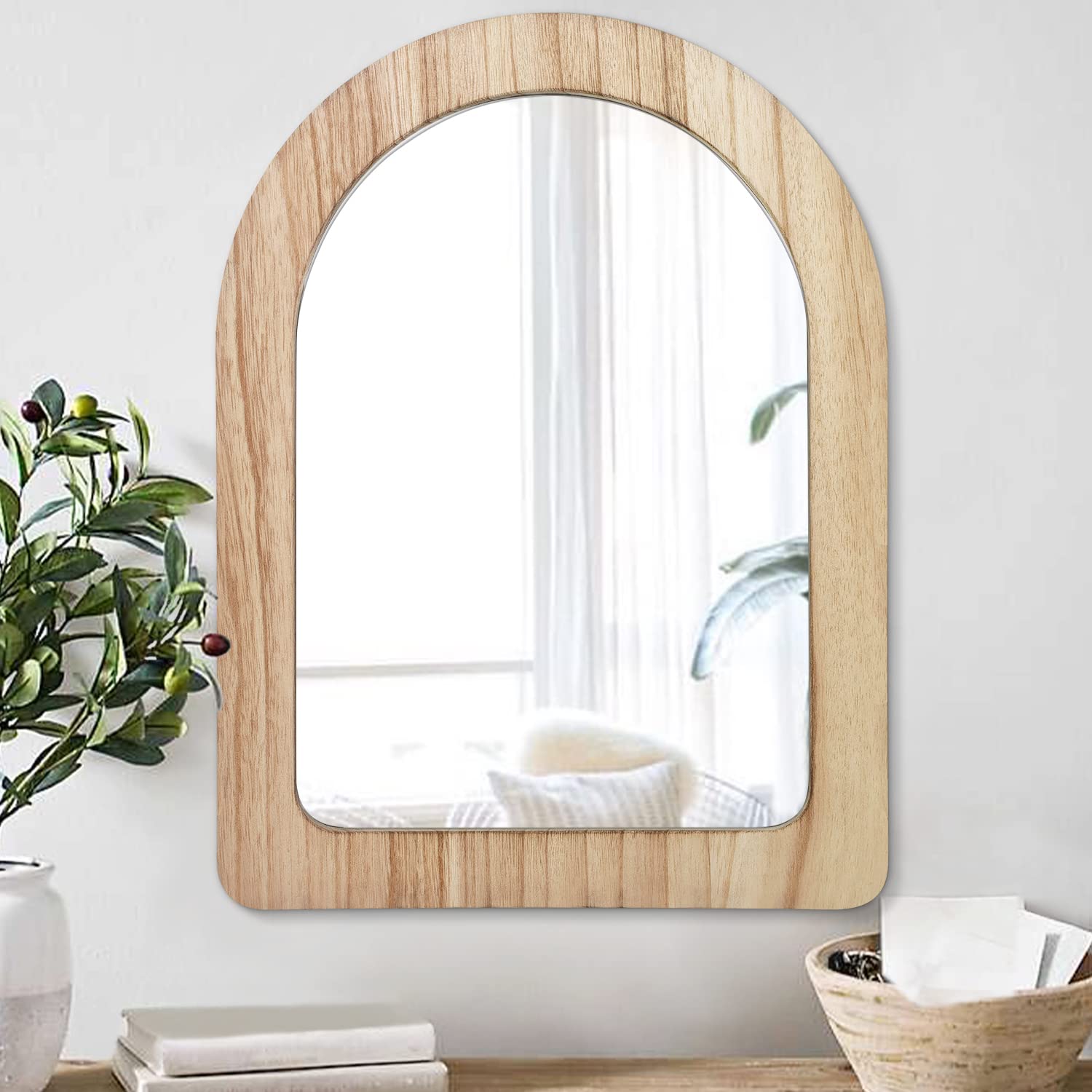 AAZZKANG Large Arch Wooden Rustic Mirror - Decorative Wall Mirror for Bathroom, Bedroom, Living Room - 50 x 40 cm