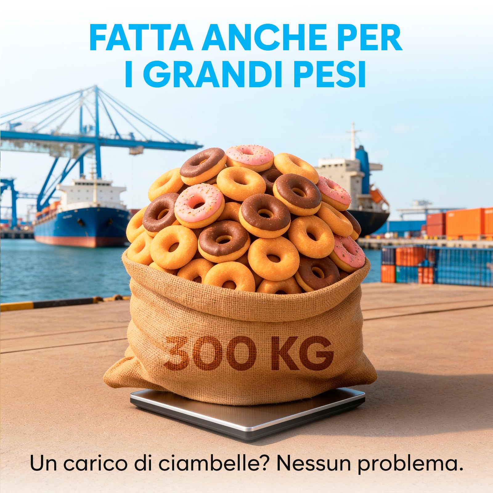 Bilancia Professionale 300 kg Alta Precisione con Funzione Hold/Tara Argento