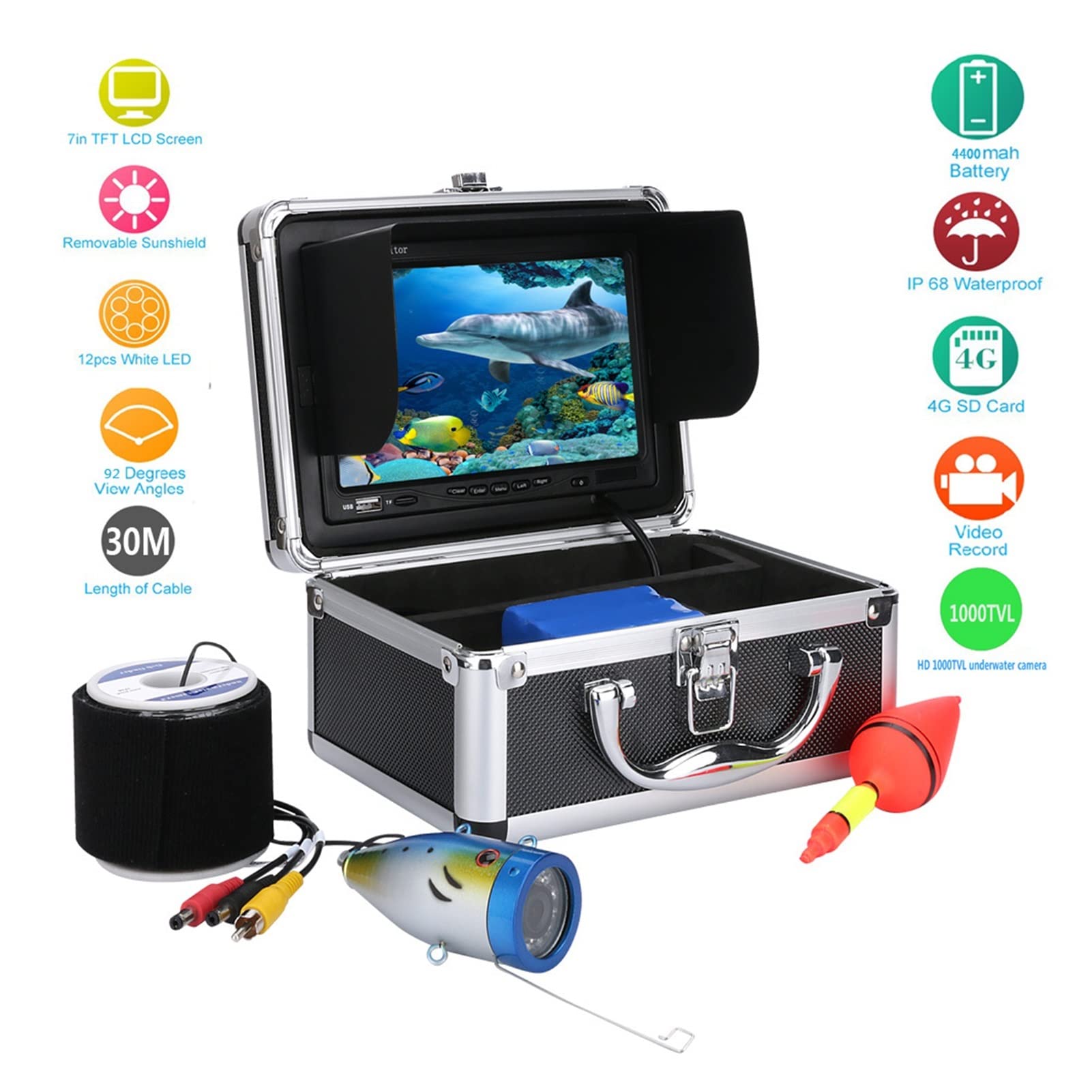 2. 0m / 30m 50m 7 '' Farbe digital LCD 1000TVL. Fischfinder HD-DVR. Recorder wasserdichte Angelvideo Unterwasser-Fischereikamera Multifunktion(SYF001MD-30M)