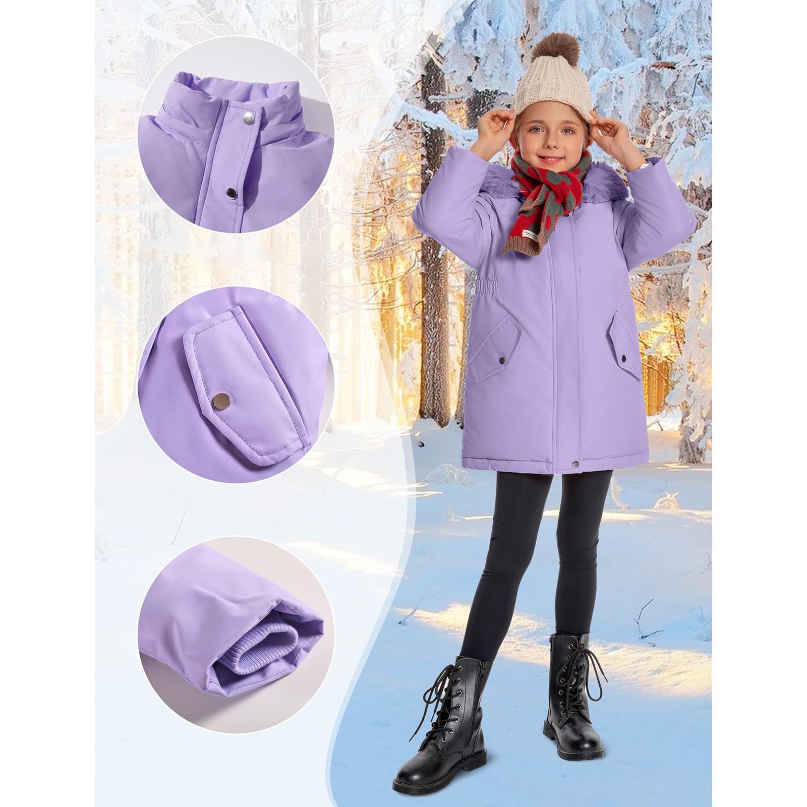 Abrigo de invierno con capucha para niñas, abrigo de plumón de piel sintética para niños, cálido abrigo acolchado grueso para exteriores, abrigos suaves para la escuela