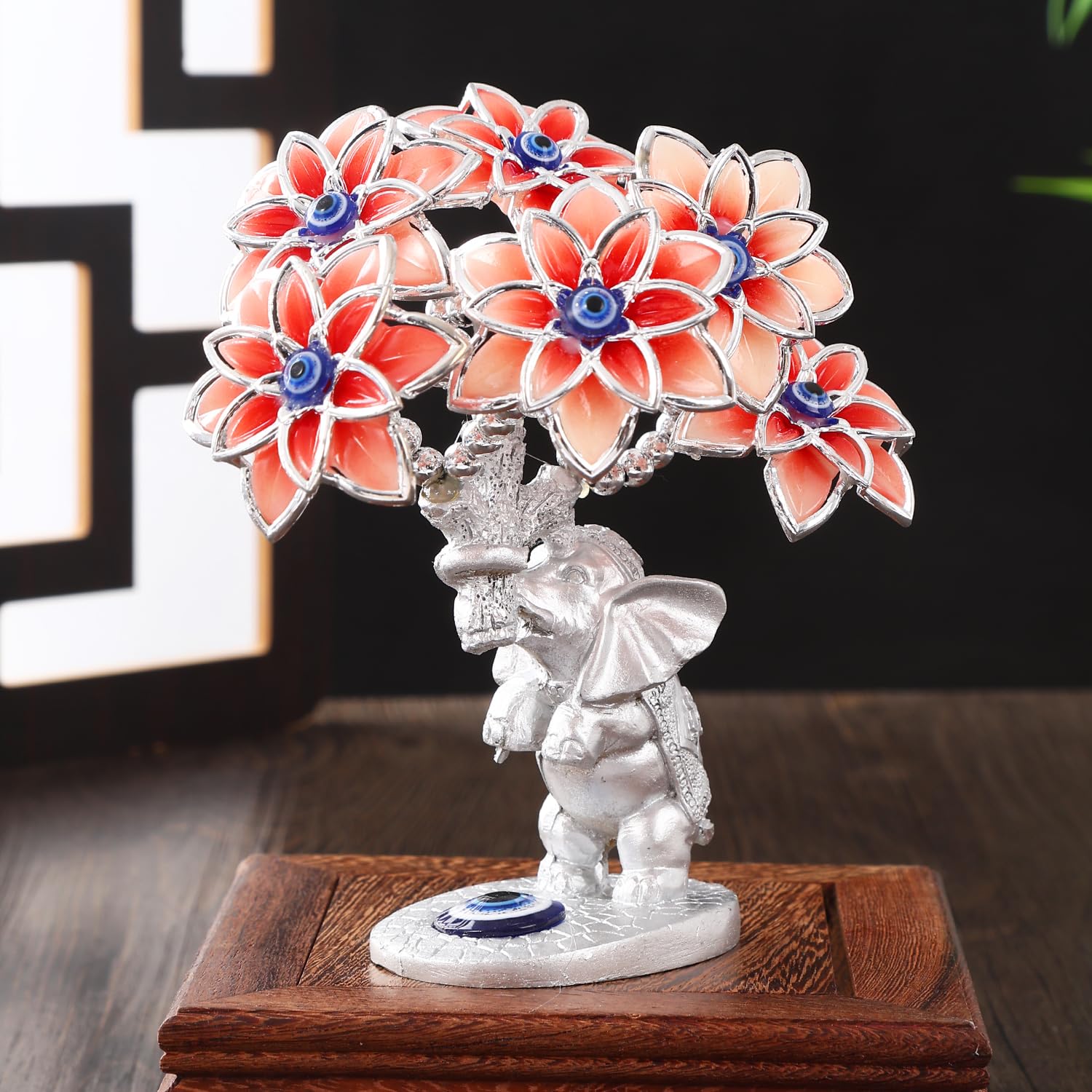 TIED RIBBONS Tree of Life Bonsai – (Silver & Red, 15Cm) Evil Eye Tree Feng Shui Showpiece Items for Good Luck Positive Energy Vastu Shelf Living Room Home Décor House Warming Gifts and Decoration