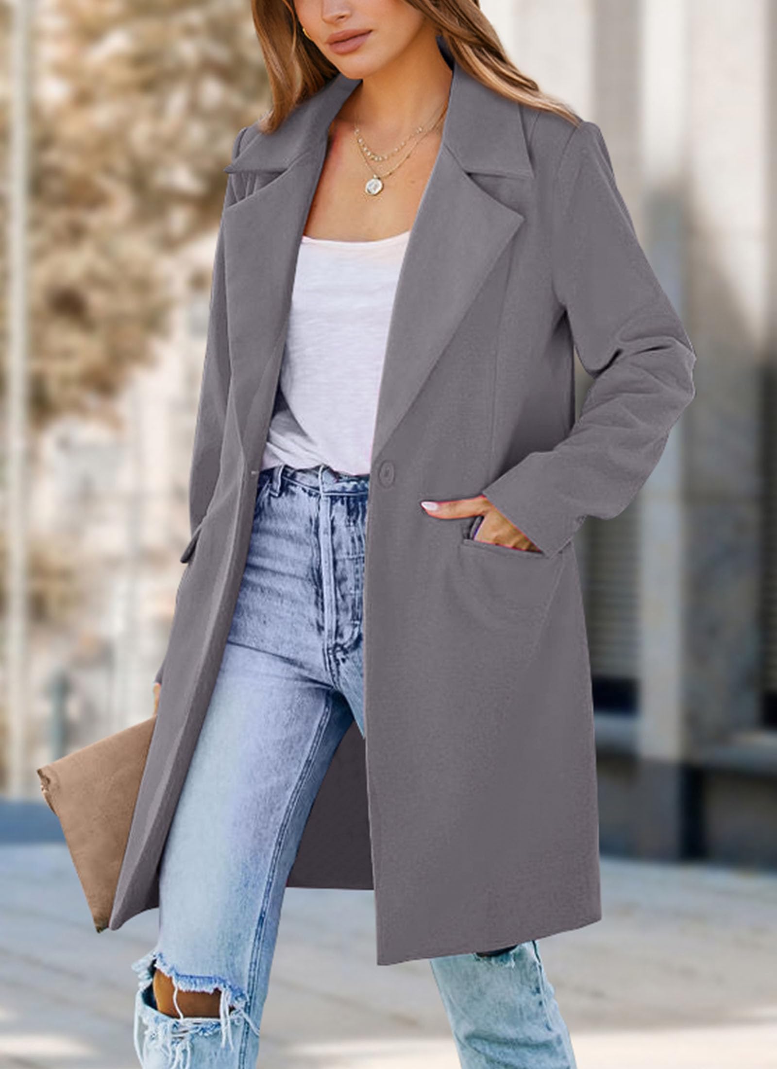 PRETTYGARDEN Women's Business Casual Long Blazer Jackets(Grey,S) view 7