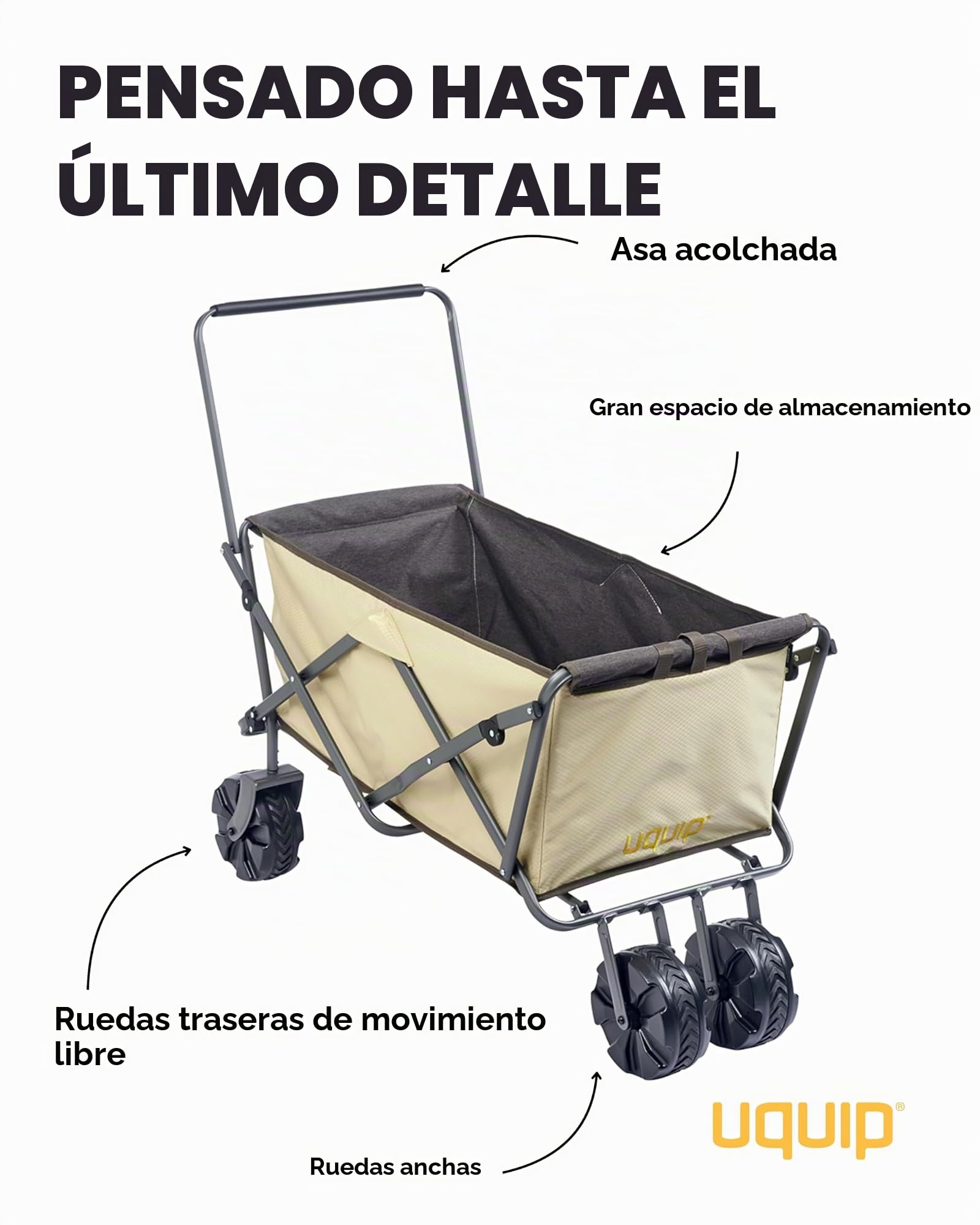 Uquip Carro plegable Buddy Boulder I Carro de mano plegable con 100 kg de carga I Carro de transporte con ruedas extra anchas I ideal para excursiones, camping, playa y jardín