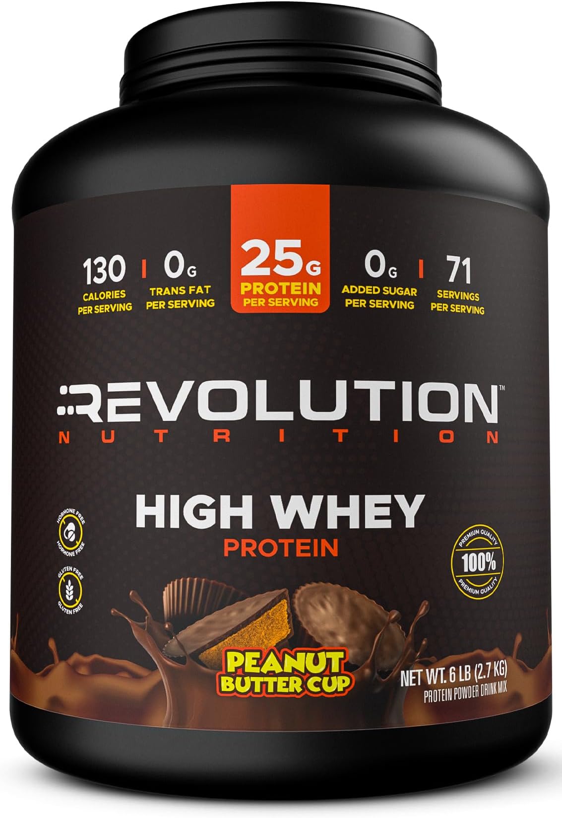 Revolution Nutrition, High Whey, Protein Powder 6LB, Whey Isolate, Gluten Free, Lean Muscle Mass for Men & Women, 25g of Protein Per Scoop, 2.7kg, 73 Servings (Peanut Butter Cup, 6 Pound)
