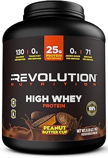 Revolution Nutrition, High Whey, Protein Powder 6LB, Whey Isolate, Gluten Free, Lean Muscle Mass for Men & Women, 25g of Protein Per Scoop, 2.7kg, 73 Servings (Peanut Butter Cup, 6 Pound)