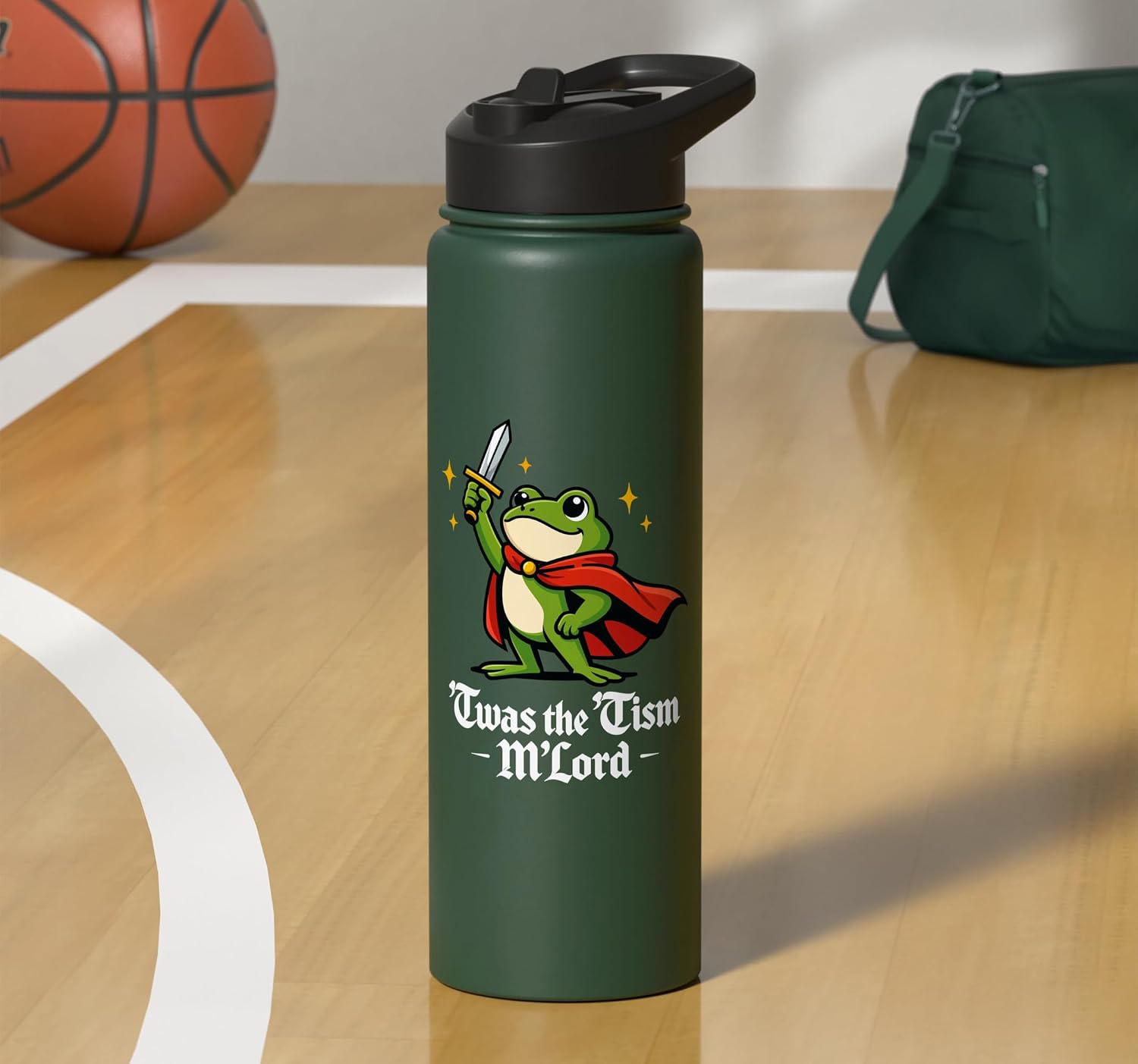 Twas The Tism M'Lord Frog Medieval Knight Sword Fantasy Stainless Steel Insulated Water Bottle