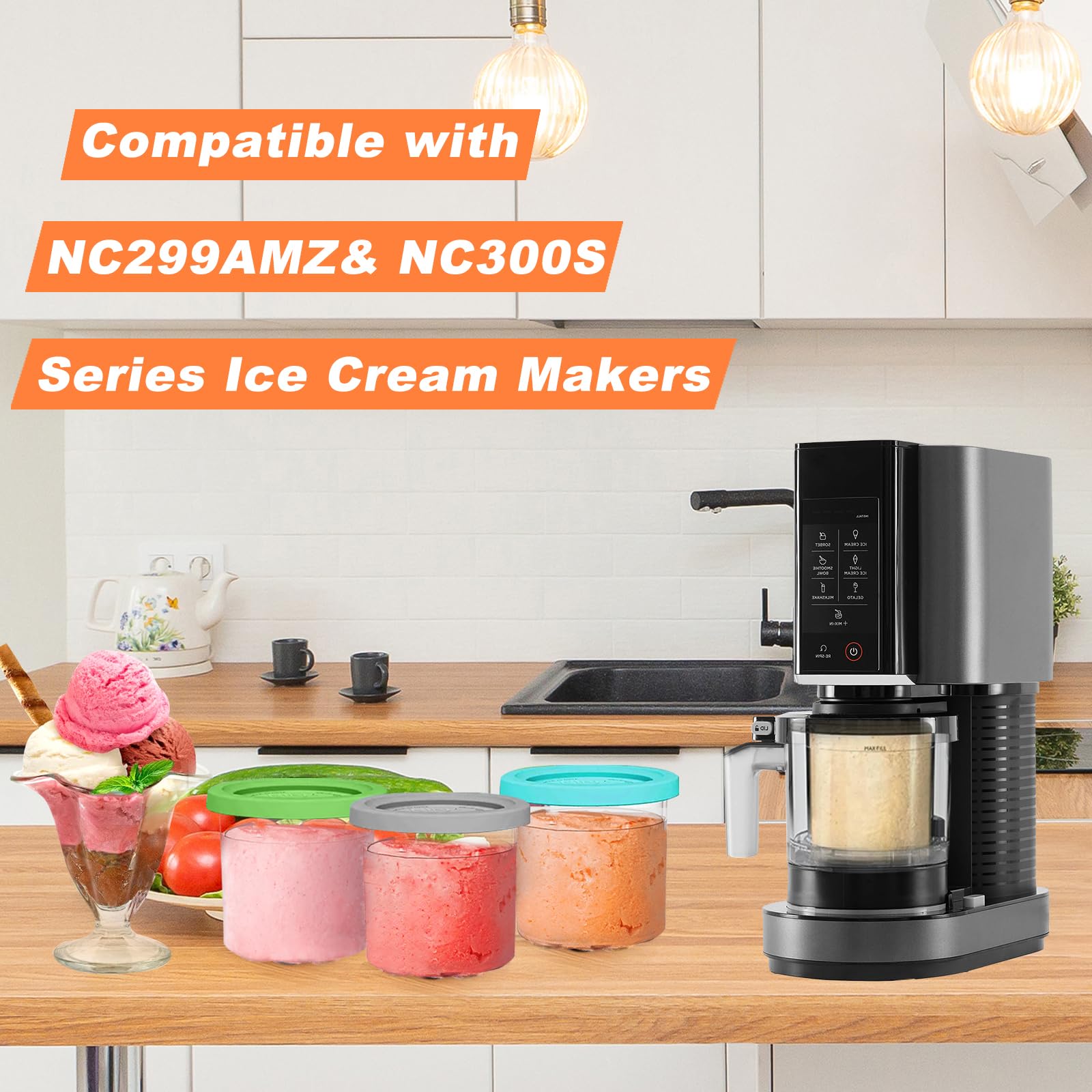 LWMTT Contenitori di ricambio per ninja creami pinte e coperchi,4 Pezzi Contenitori per Gelato Fatto in Casa,Riutilizzabili,compatibili con la macchina per gelato della serie NC299AMZ C300s Series