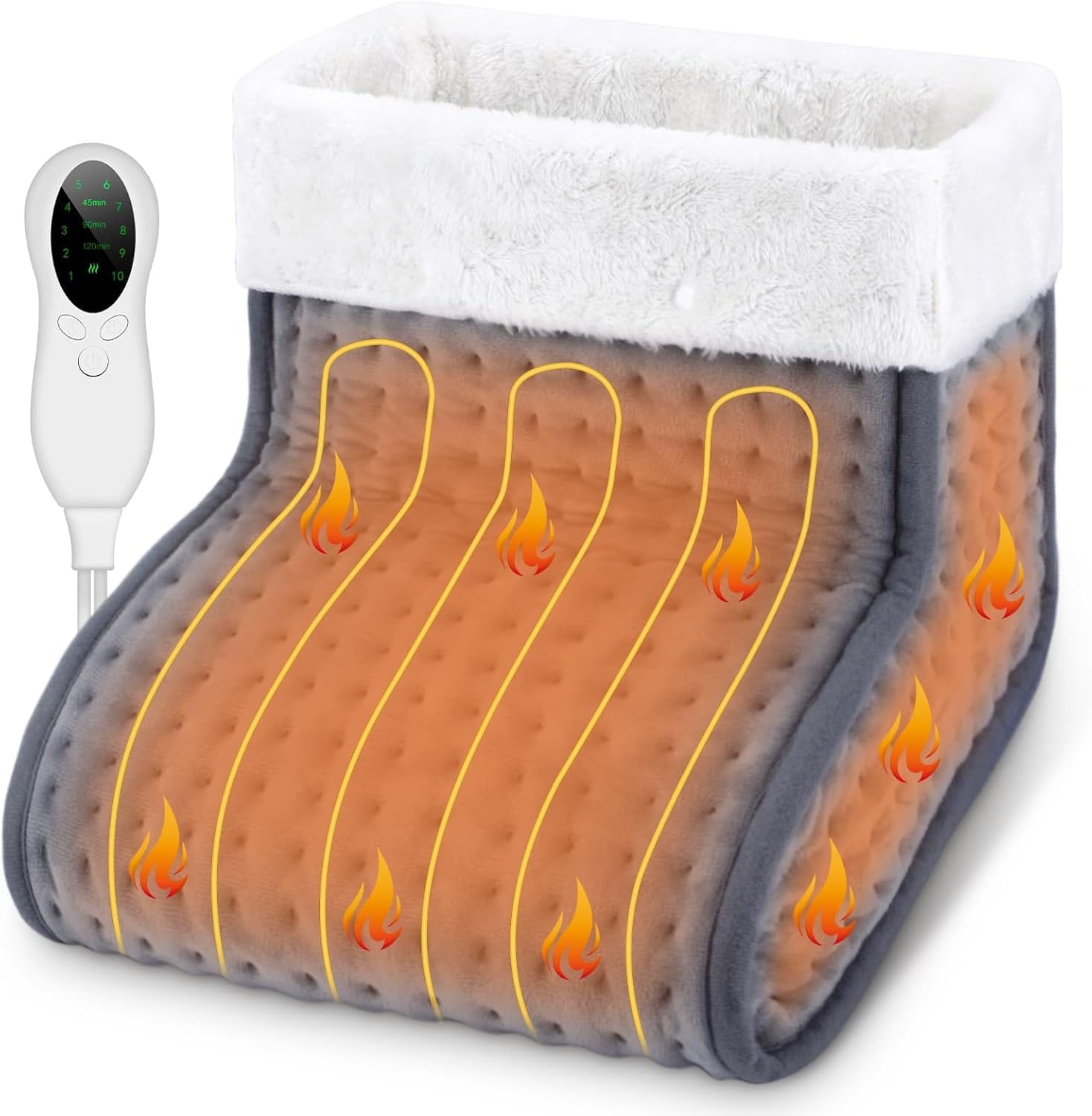 DEWEL Scaldapiedi Elettrico Scaldapiedi con Rivestimento Lavabile, Riscaldamento Rapido a 30-60°C e 10 Livelli di Temperatura Regolabili, Impostazione Intelligente del Timer, Marrone