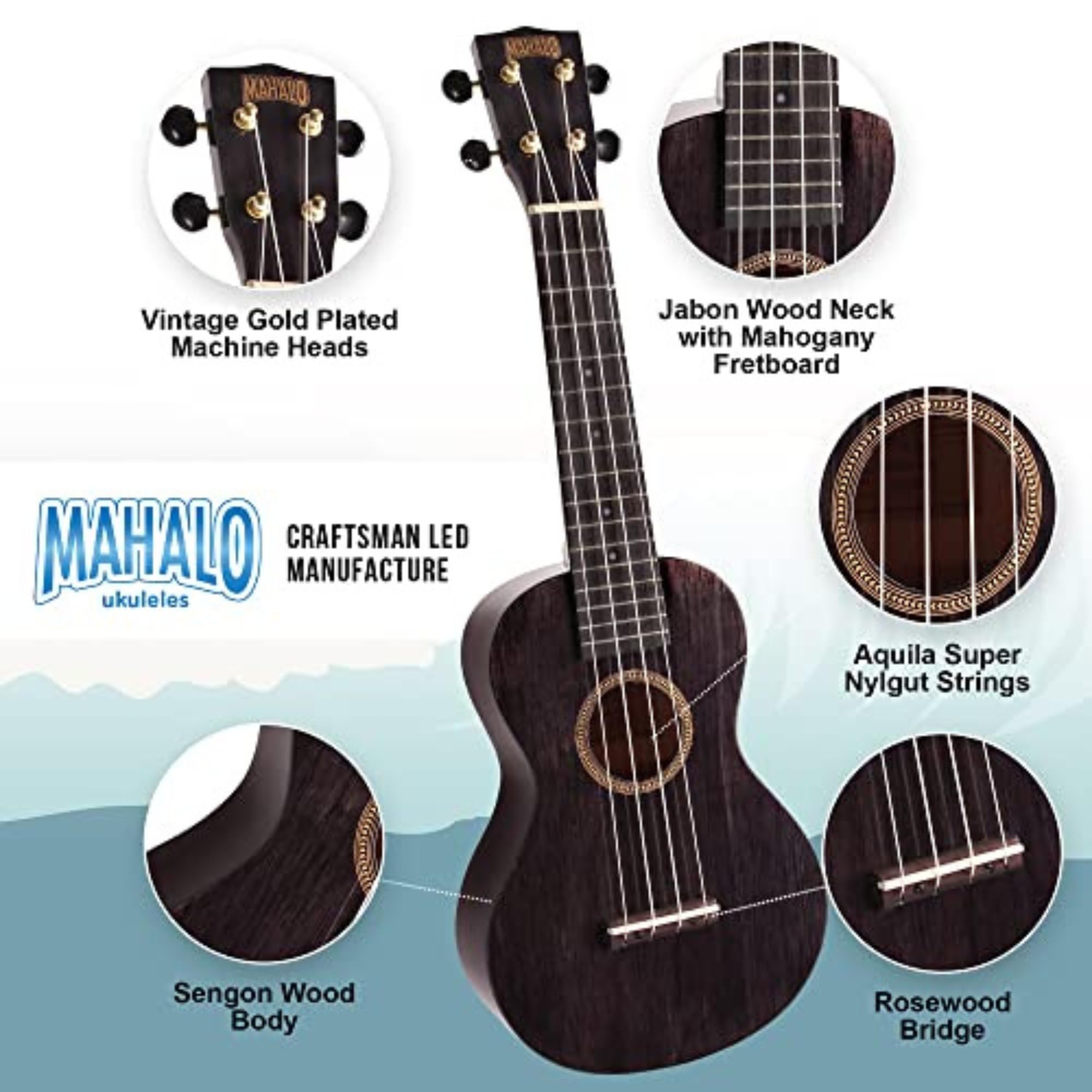 Mahalo-Hano-Hano-Ukulele-Konzert 2 Transparent Schwarz