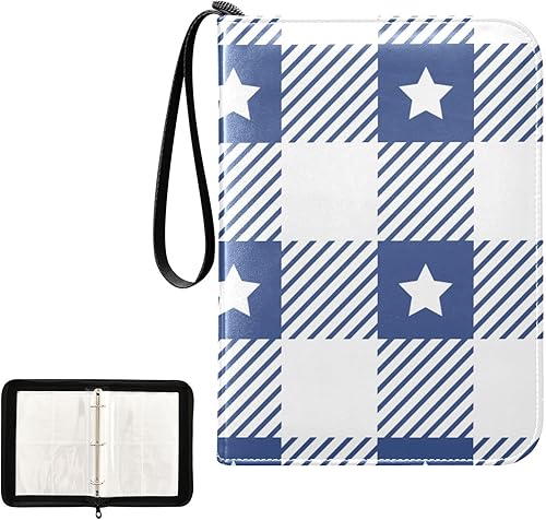 Miniatura 2 de Gingham-pattern-pastel-vichys Card Binder 4 Pocket, Fits 400 Cards,Trading Card Binder with Sleeves, Waterproof Sports Card Binder with Zip