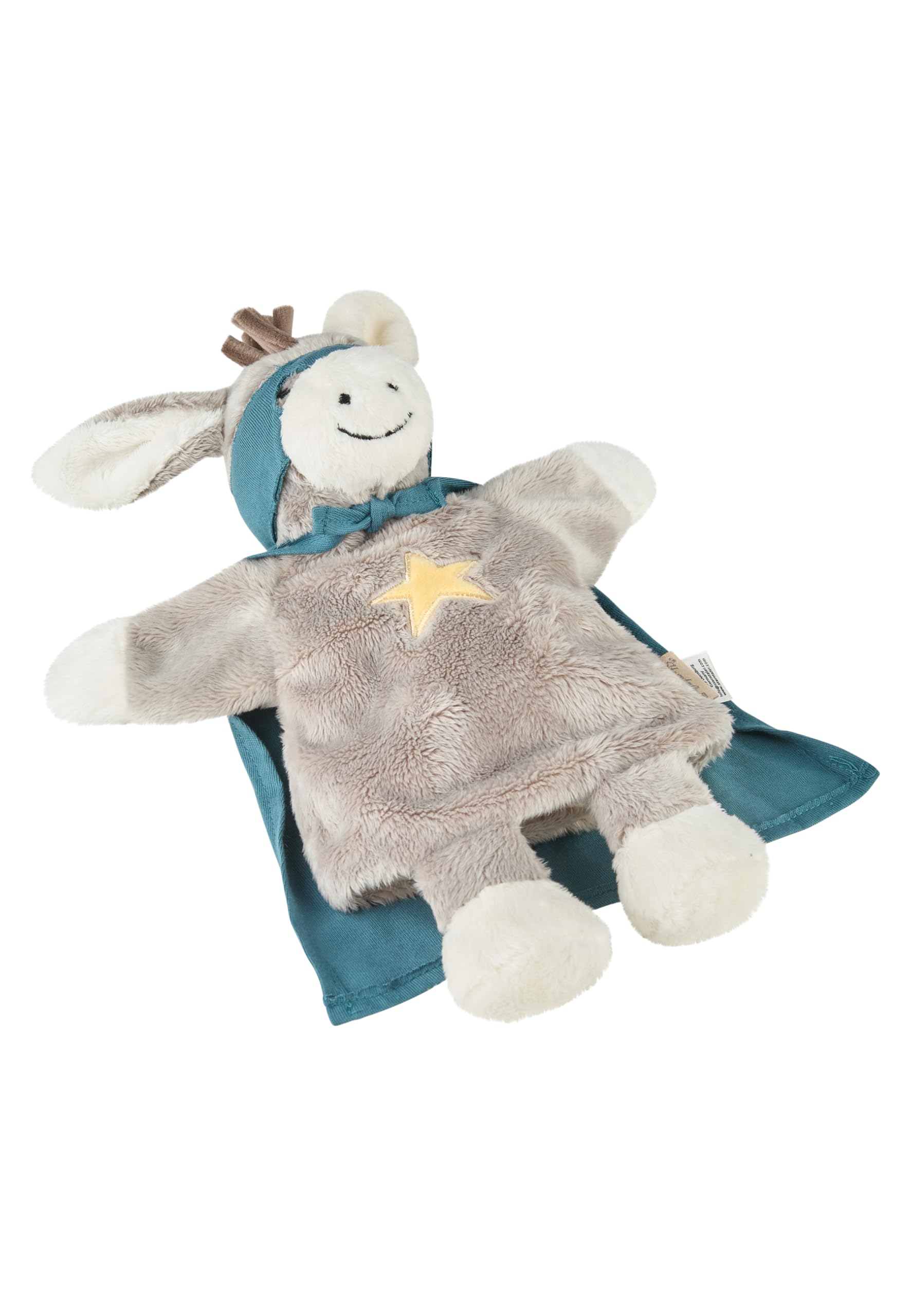 Sterntaler Handpuppe Superheld Emmi aus weichem Flausch, Kinder- und Babyspielzeug, wattierter Kopf, Stickerei auf dem Bauch, Cape und Maske, 34,5 × 27 × 10 cm – grau