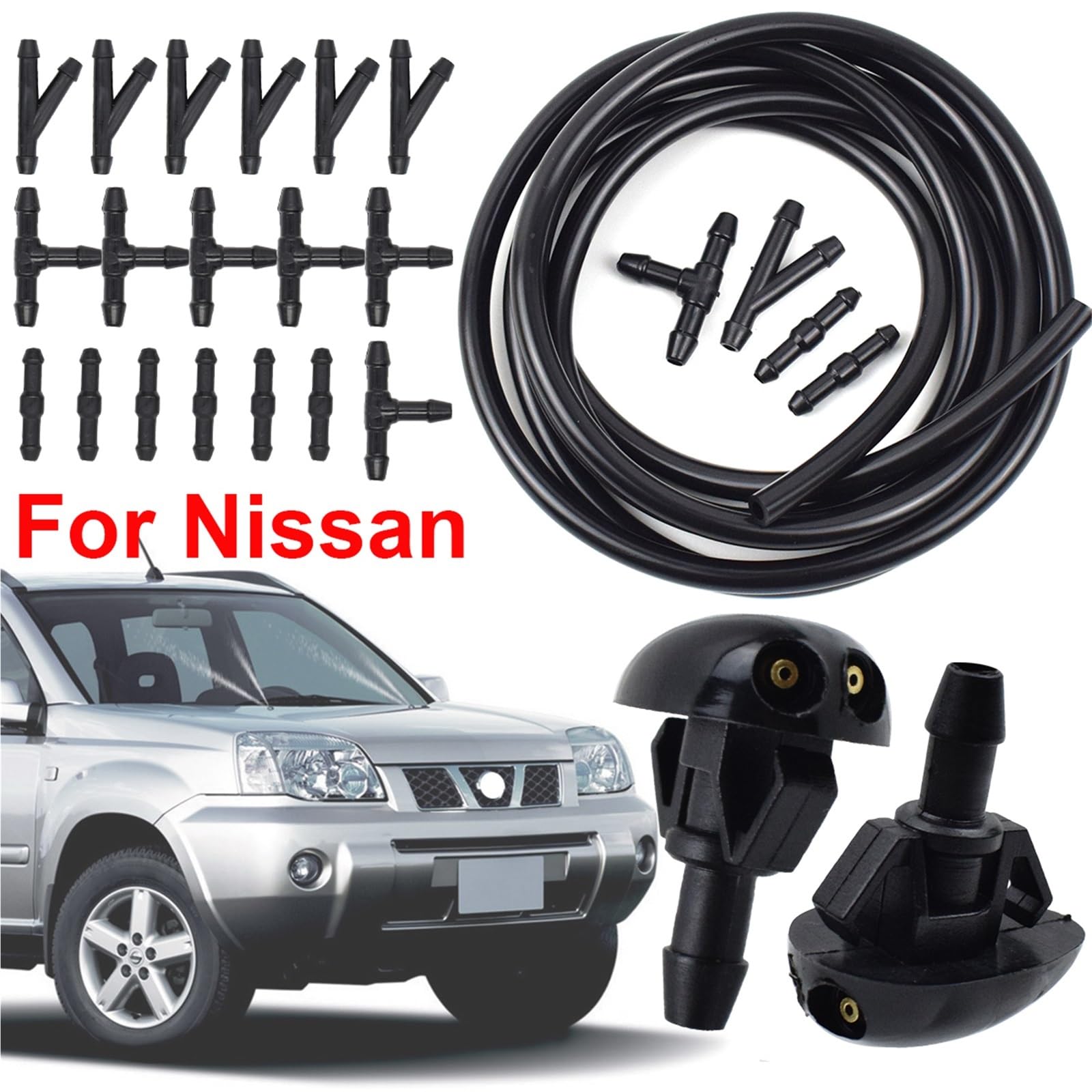 Dysza spryskiwacza przedniej szyby Pasuje do Nissana Navara D22 D40 Silvia 200sx Sentra Przednia wycieraczka Dysza spryskiwacza Zestaw rur spryskiwacza(Nozzle and 2m Hose)