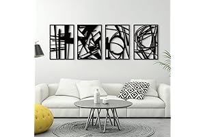 Glamativity Modern Black Abstract Metal Wall Art | Set of 4