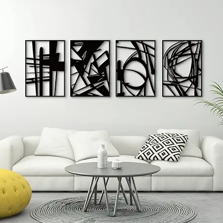 Glamativity 4 Pack Black Abstract Metal Wall Art,...