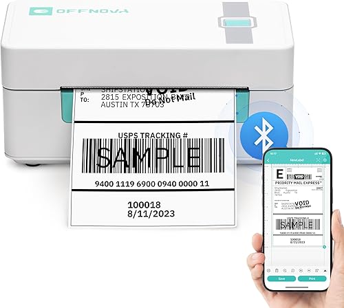 OFFNOVA Impresora de etiquetas de envío, impresora térmica Bluetooth 4x6 para pequeñas empresas y paquetes de envío, compatible con Windows, Mac,