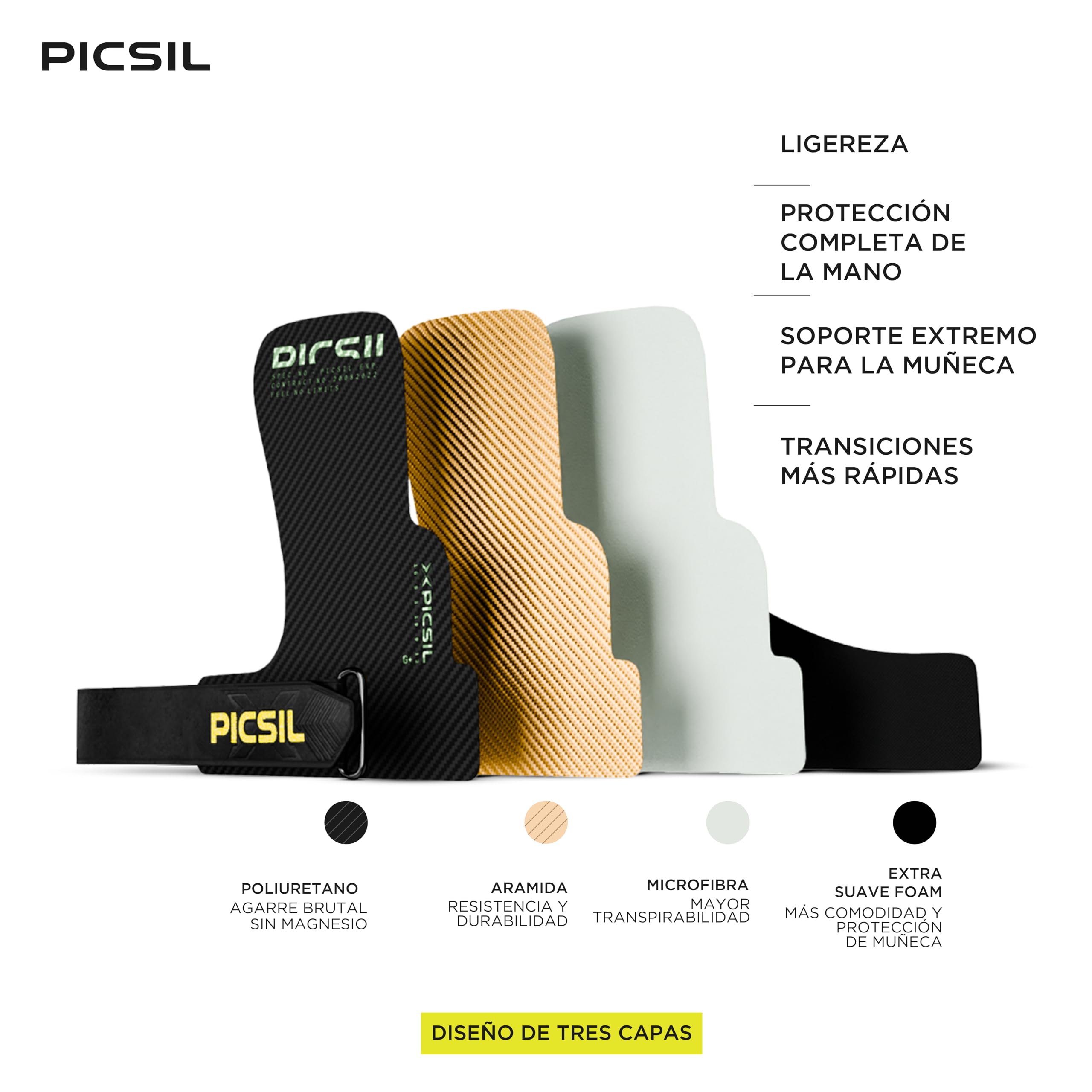 PICSIL Hawk Grips - Calleras Sin Magnesio, Agarre en Barras Limpias, Triple Capa, Incluye Muñequeras y Bolsa Transpirable — view 4