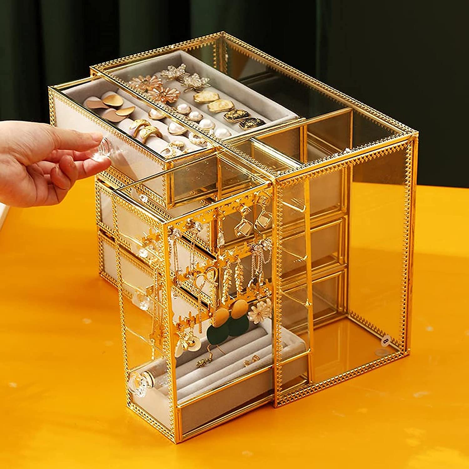 Jewelry nizer Scatola per gioielli Scatola per gioielli in vetro Scatola per gioielli europea Custodia per collana Orecchini Anello Contenitori artigianali Scatola per gioielli per gioielli da donna
