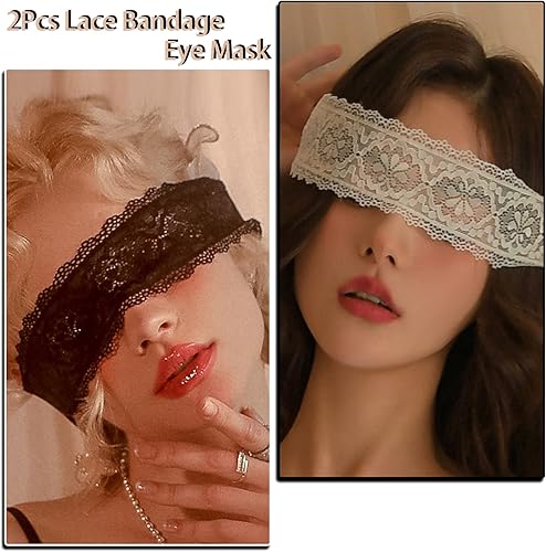 Miniatura 2 de YOMORIO Máscara de ojos de encaje, 2 unidades, color negro y blanco, ajustable, sexy, para mujer, cubierta de ojos, accesorios de fiesta de disfraces