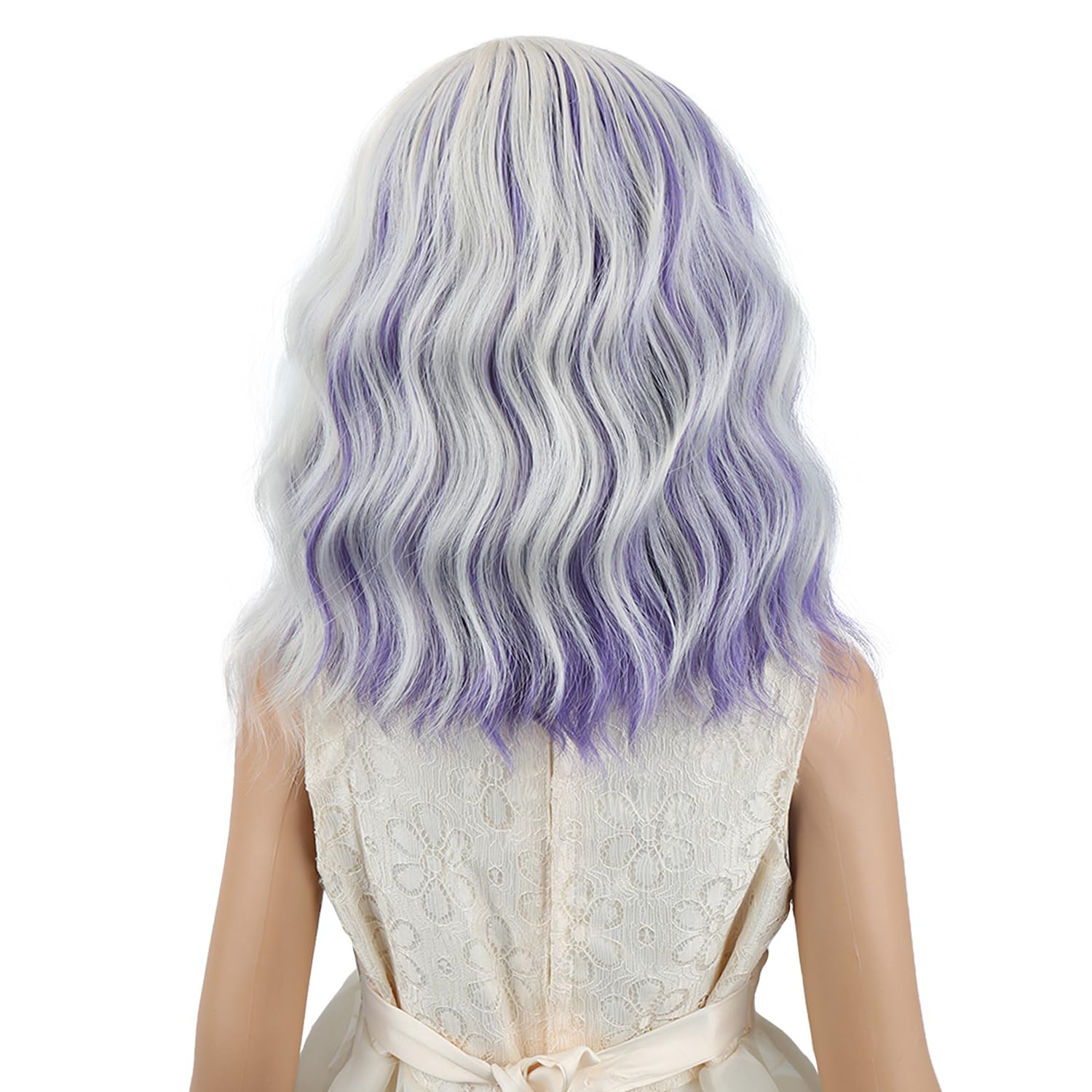 Perruque blonde ombrée violette blonde à violette avec raie sur le côté, perruques synthétiques ondulées et bouclées résistantes à la chaleur avec bonnet (taille S)