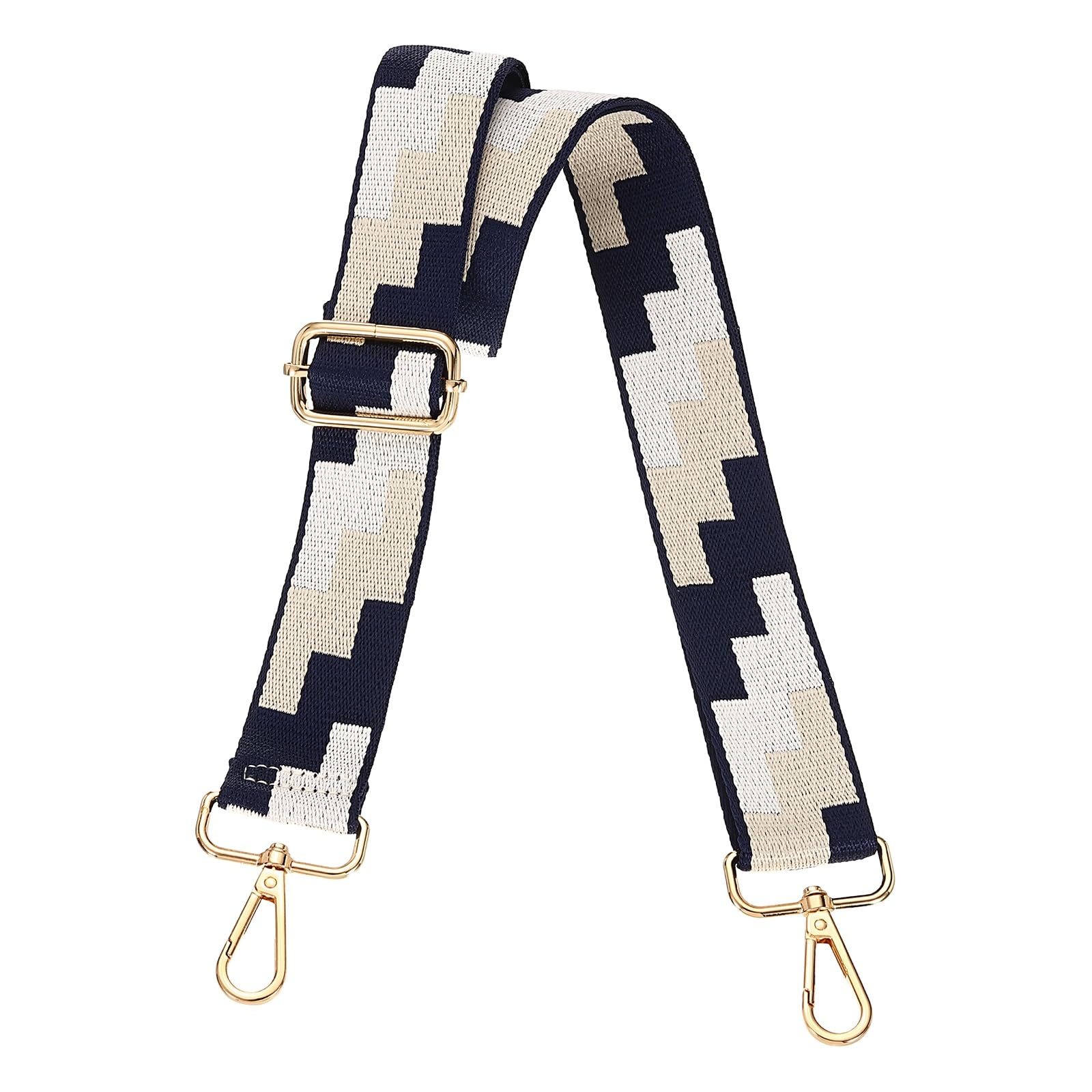 sourcing map Purse Straps Replacement Crossbody, 1.5 Inch Wide Shoulder Bag Strap Adjustable Canvas Straps for Handbag Wallet Clutch Bags with Light Gold Buckle, White-Black-Brown Blocks