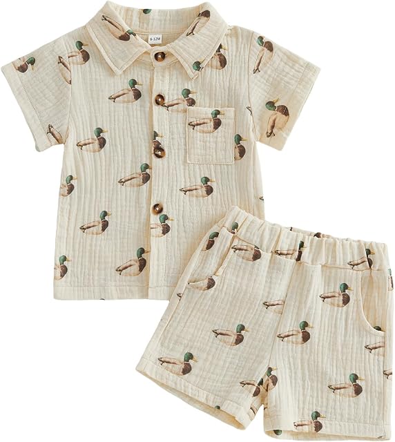 Enfant garçon d'été Outfit coton Linge courte manches bouton vers le bas chemise élastique taille courte vêtements occasionnels