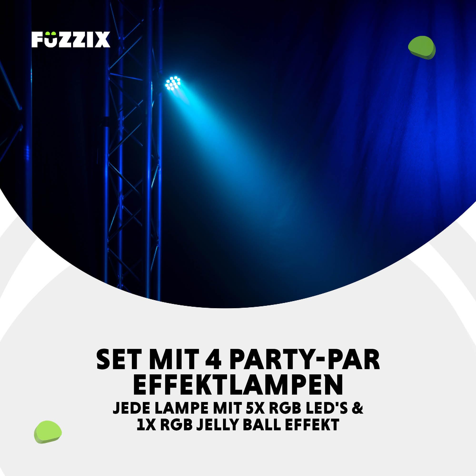 BeamZ Fuzzix Comet M12 - Bühnenlicht LED Par 4er Set - Kraftvolle PAR Strahler - 12x RGB LEDs - Discolicht Partylicht - Fernbedienung - für DJ Bühnenbeleuchtung, Partys, Halloween
