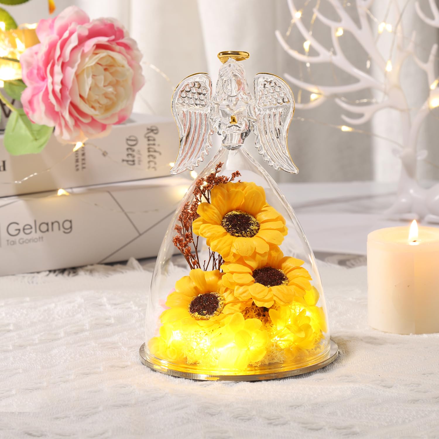 Zonnebloemgeschenken voor vrouwen, beschermengel standbeeld