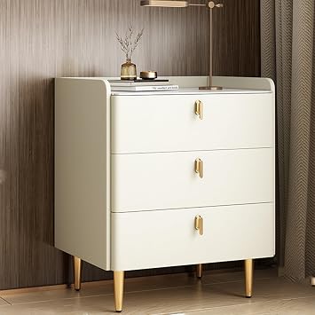 Modern Nightstand with 3 Tier Drawer, Bedside Table w/Tapered Feet & Ample Shelf Space, Side Table, Wood Bed End Table for Bedroom Small Space Color A2, Size 50x40x60cm
