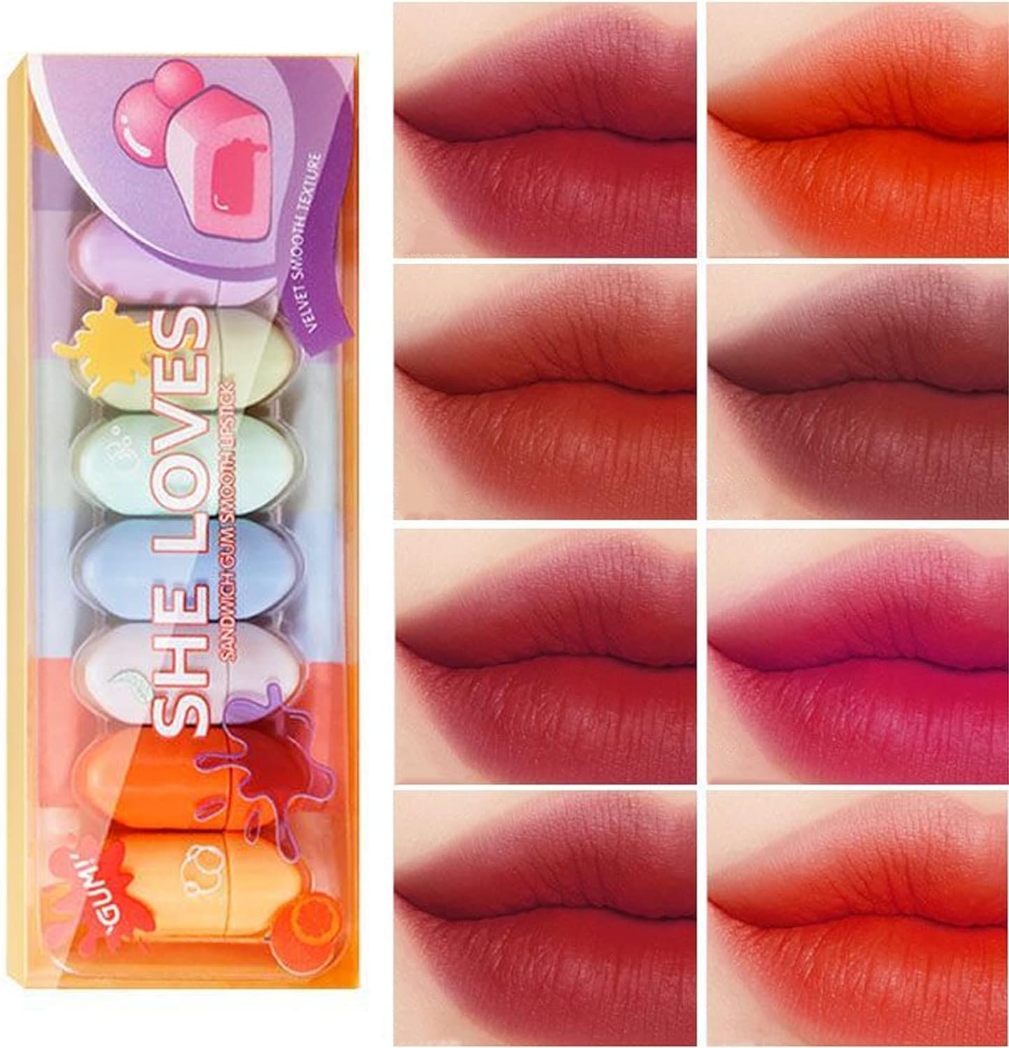 8pcs Mini Lovely Star Matte Lipstick Gift Set,Long-Lasting Waterproof Non-Stick Cup Not Fade Candy Lipstick-picture-22