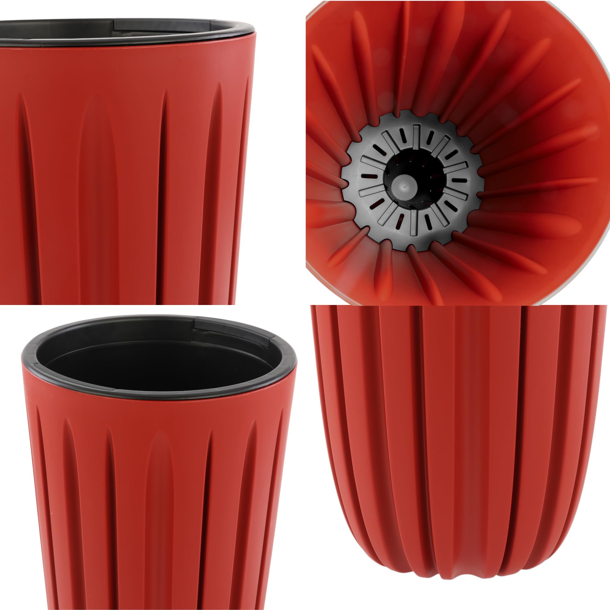 botle doniczka na kwiaty z wkładem, kolor czerwony, okrągła Ø 29 cm, wys. 50 cm, piękne, stylowe rowki, powierzchnia matowa, plastik, nowoczesny, glamour, taras, ogród, balkon, dom