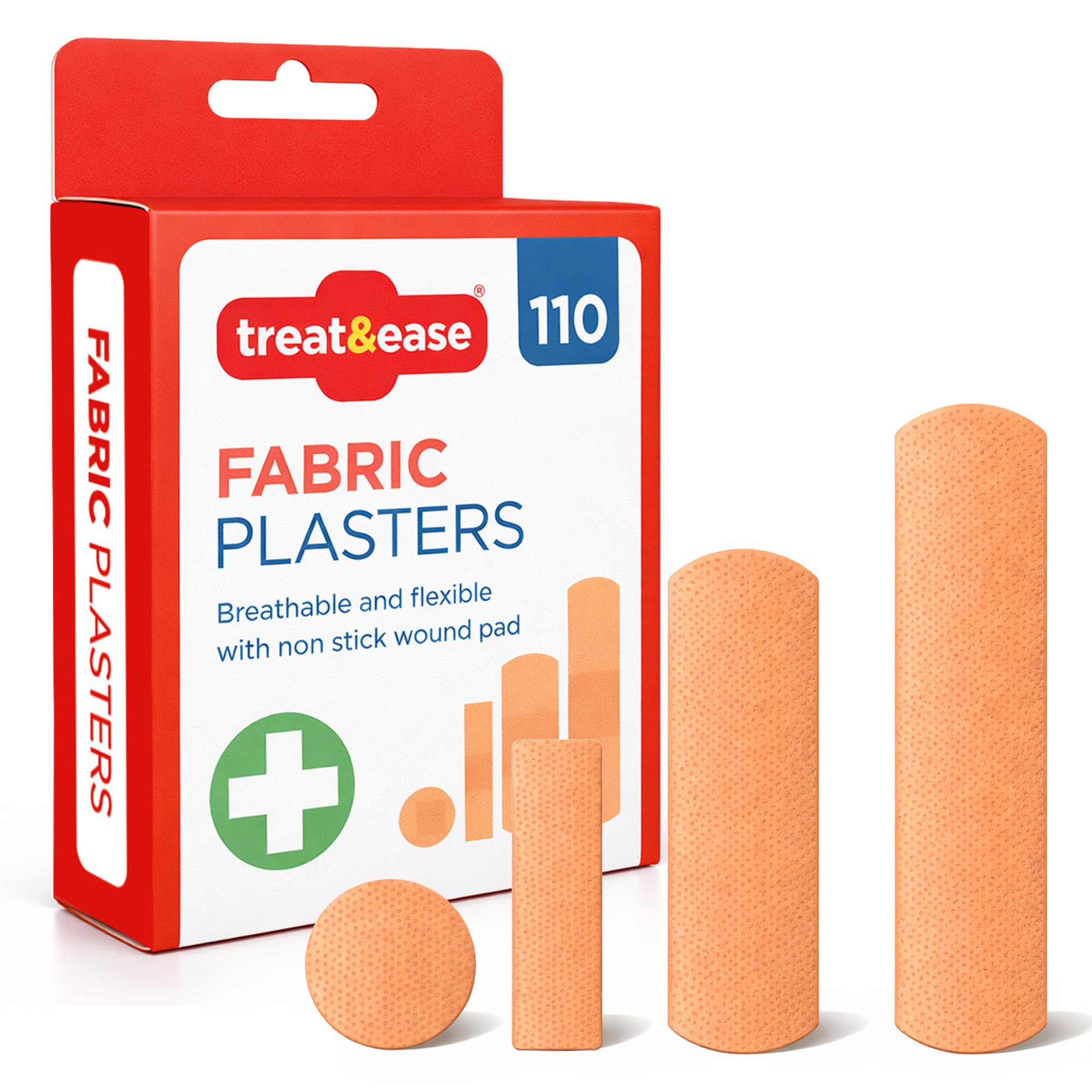SOL 110pcs Fabric Plasters & Dressing Supplies – Assorted Sizes for Cuts, Grazes & Minor Wounds, Breathable, Strong Adhesive, Flexible for Joints, Absorbent Pads, Ideal for First Aid Kits & Daily Use