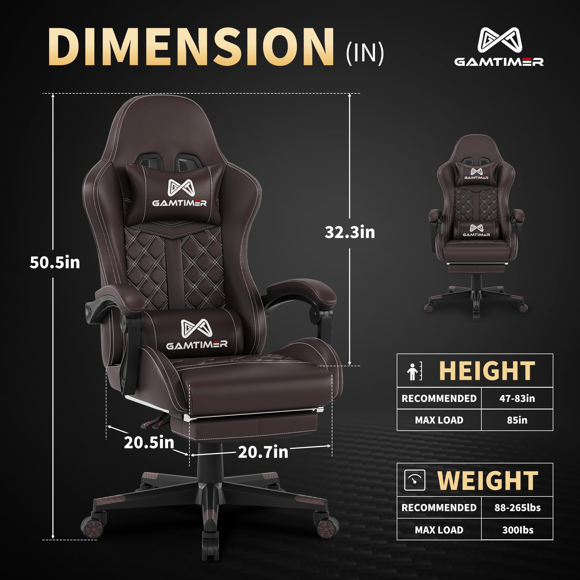 Gaming Chair, 400 lbs Adult Chair, High Back Computer Chair with Footrest and Linked Armrests, Office Video Game Chair with Lumbar Support ()