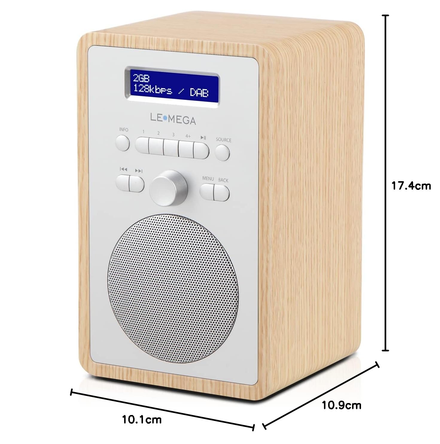 radio CR2+ (DAB Plus) – retro digitale FM, radio da cucina, ufficio, effetto legno, 20 stazioni, radiosveglia/snooze/sleep timer - rovere bianco