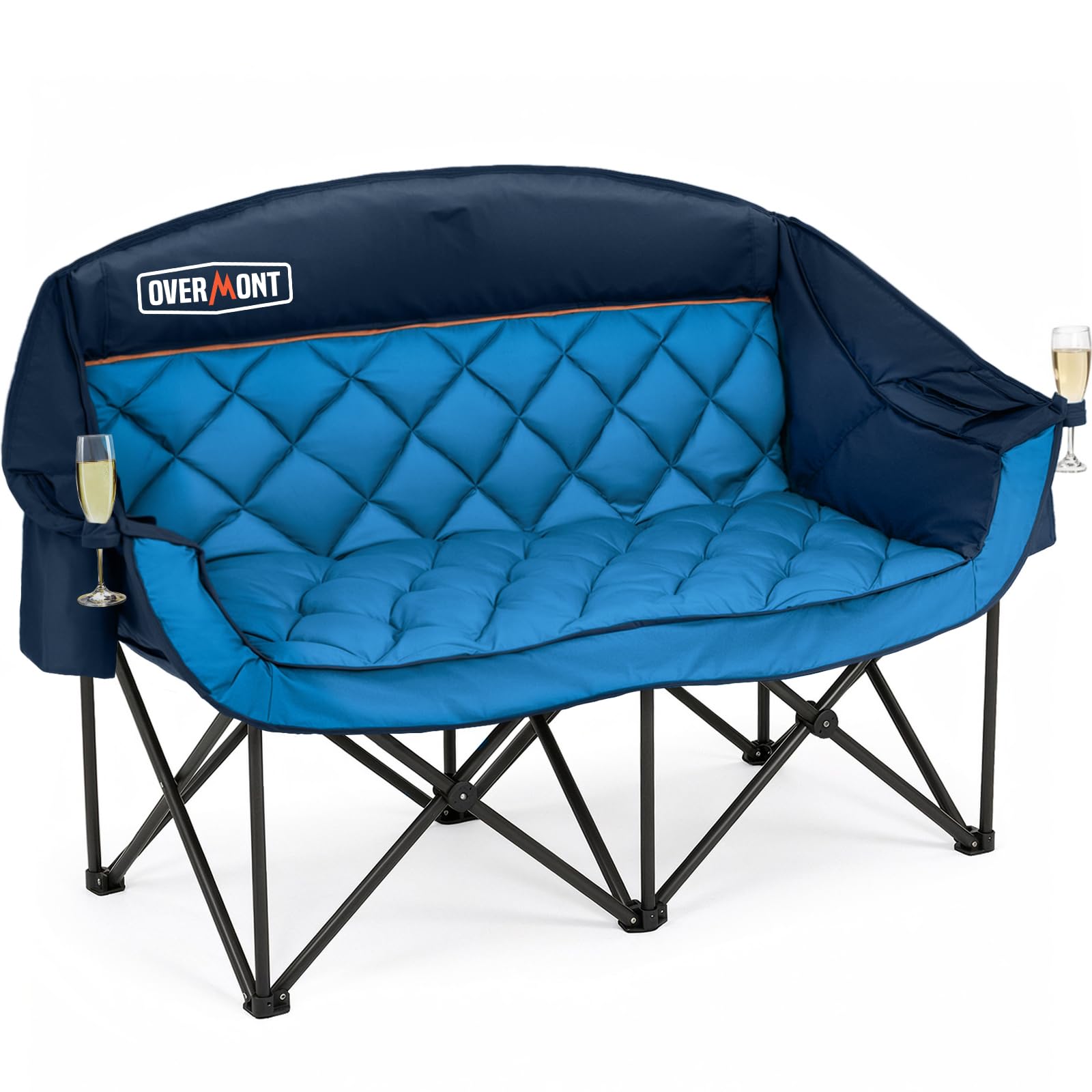 OVERMONT Campingstuhl Faltbar für 2 Personen - XXL Faltsofa 2 Sitzer - Doppel Campingsofa Couch Klappbar Gepolstert Hochlehner - für Outdoor Camp Garten Balkon Strand - bis 385 kg Belastbar Blau
