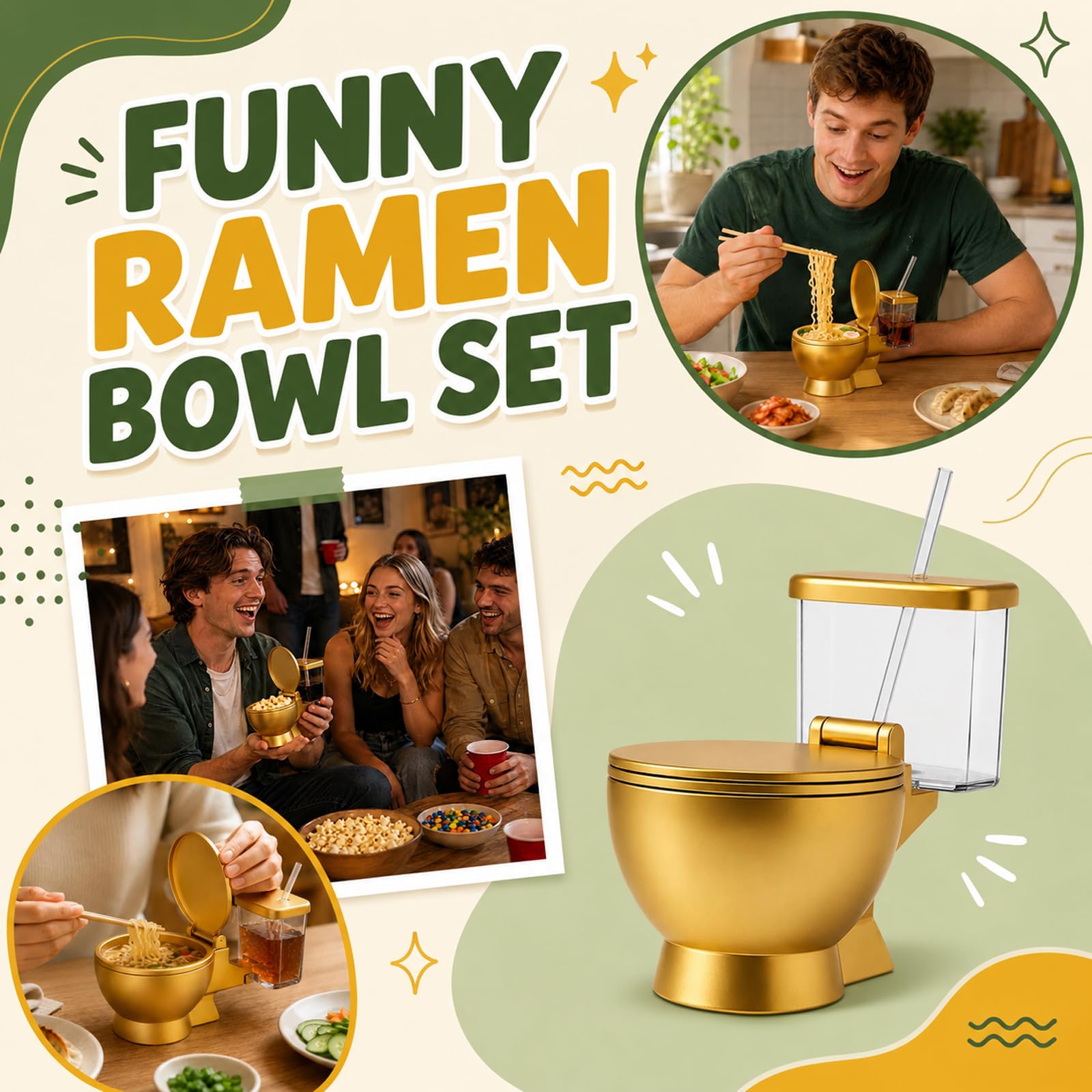 Lot de 2 bols à ramen de toilettes avec tasse et paille intégrées, ensemble de bols à ramen en forme de toilettes, bols à nouilles réutilisables et boissons pour nouilles instantanées, cadeau amusant