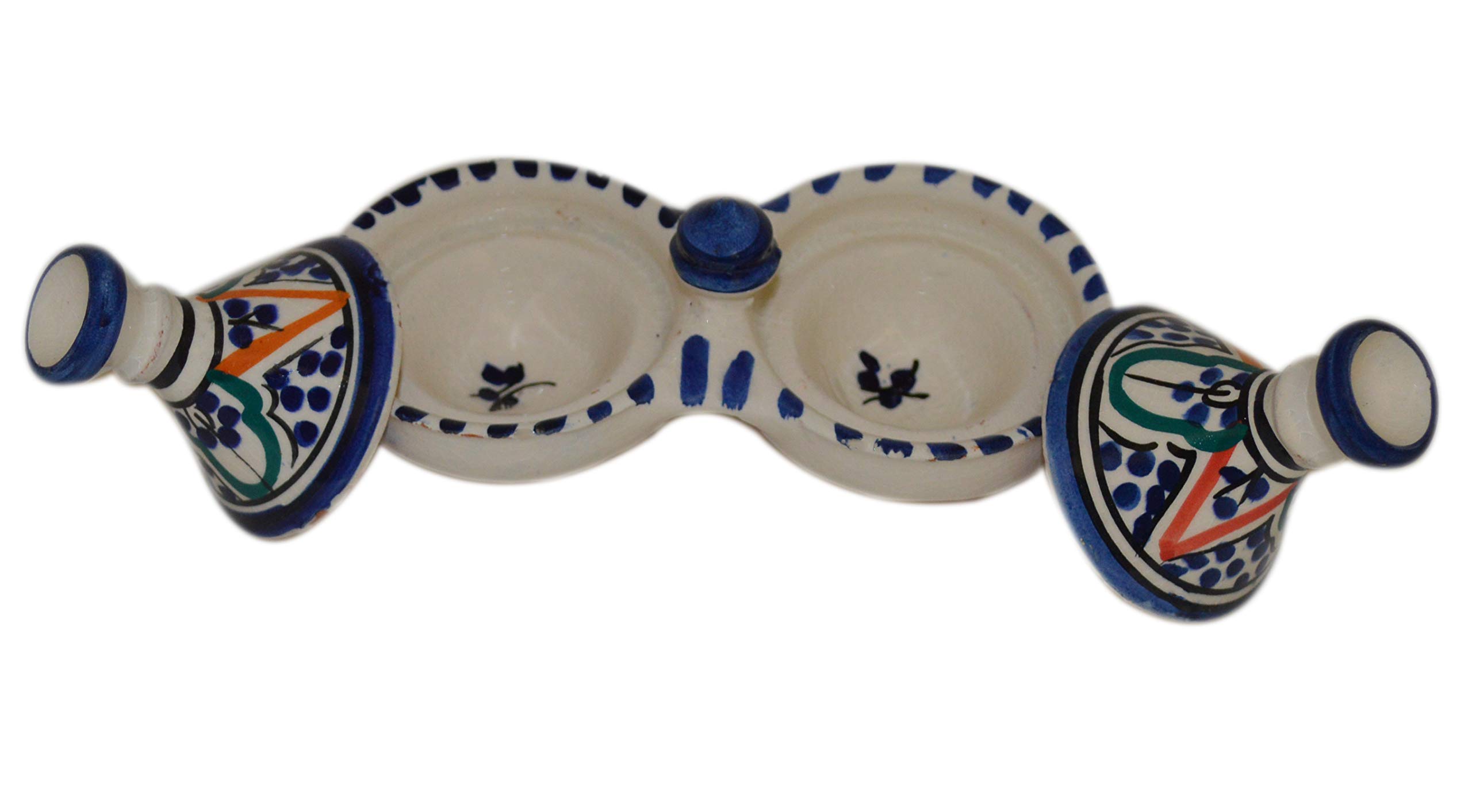 Moroccan Handmade Shliha Double Spicer Salt & pepper Ceramic Spice Holder