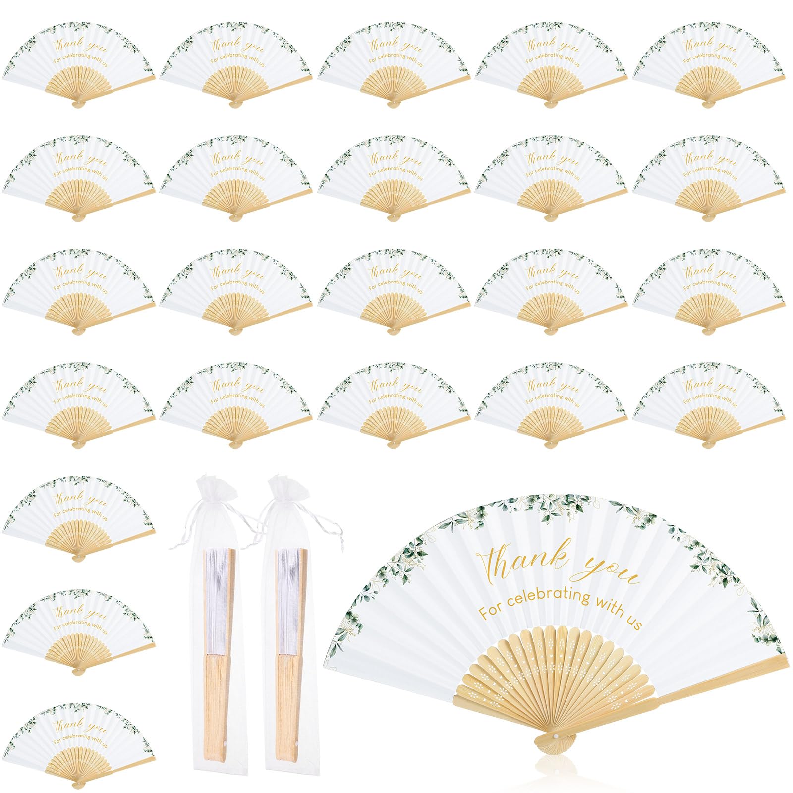 Éventails en bambou eucalyptus pour un mariage boho chic en plein air