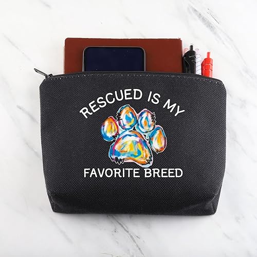 Miniatura 6 de Rescate perro amante regalo rescatado es mi raza favorita, bolsa de maquillaje con cremallera, regalo de rescate de animales, regalo de rescate de