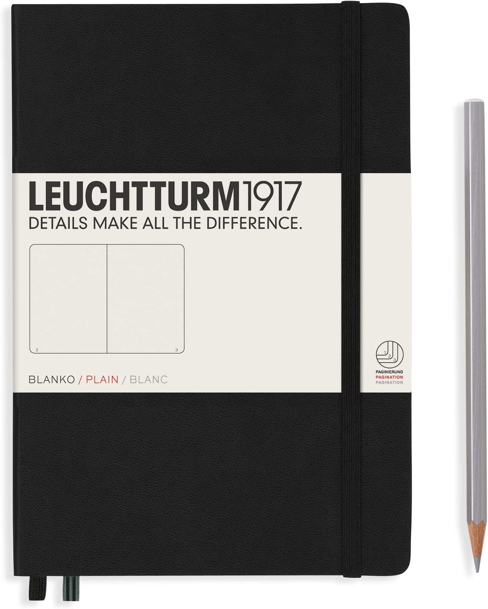 Notebook Hardcover Medium A5-251 Numbered Pages for Writing and Journaling (Black, Plain)