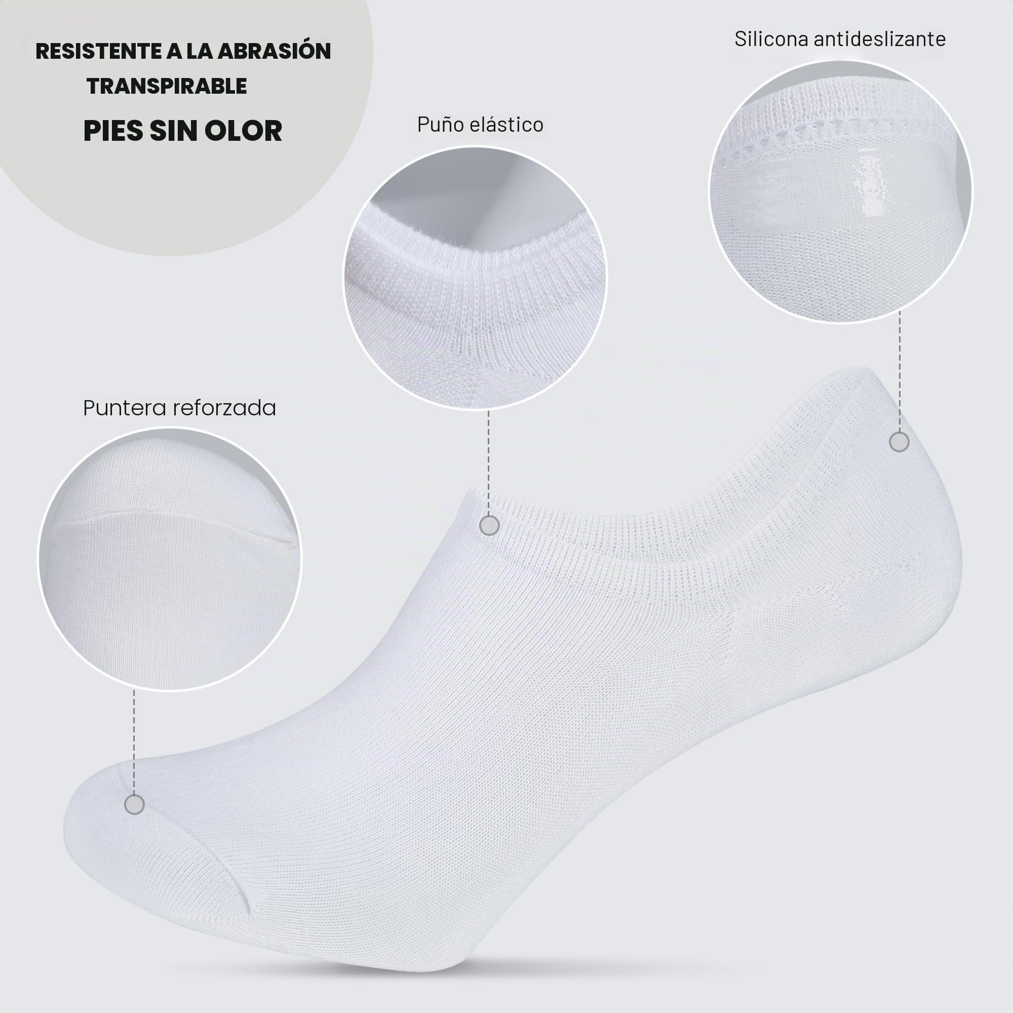 YOJOOM Calcetines Cortos Hombre Invisibles Respirable Calcetines tobilleros Algodón Silicona Antideslizantes