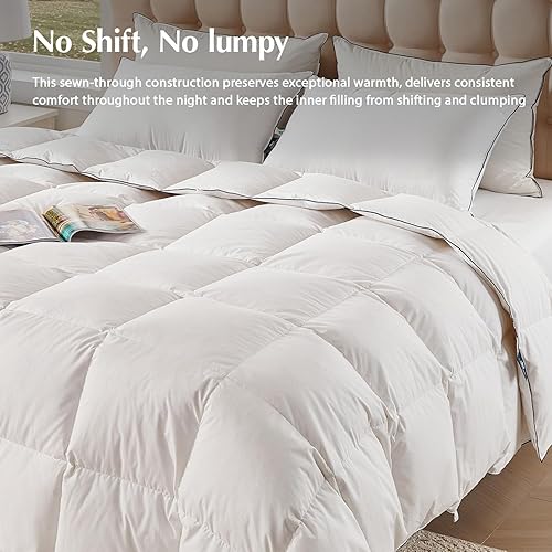Miniatura 7 de Pacific Coast Edredón de plumón de ganso tamaño individual, 100% algodón, extra esponjoso, relleno de edredón blanco, suave, transpirable, para