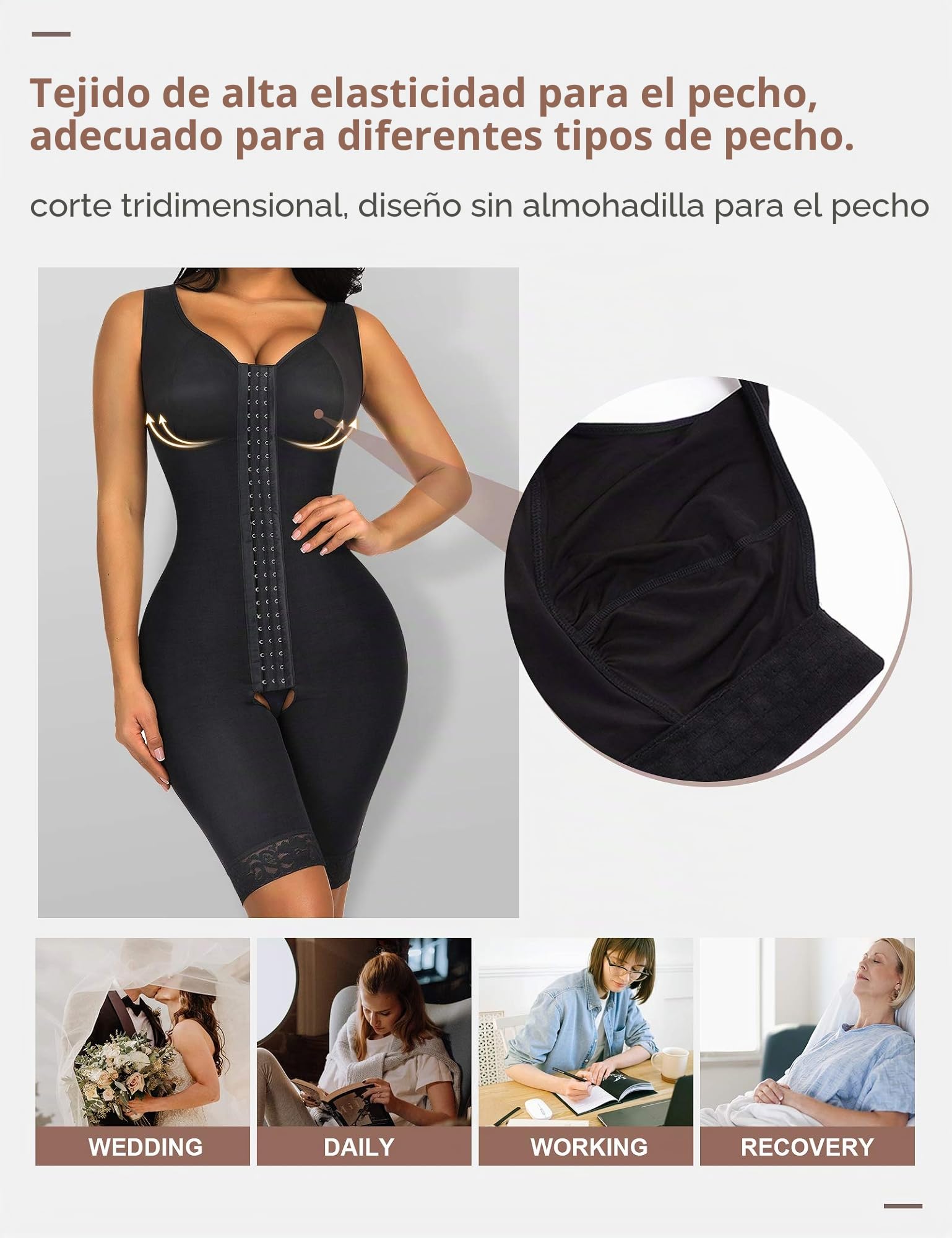 FeelinGirl Faja para Mujer con 3 Filas de Ganchos Shapewear Sobre Busto Control de Abdomen Body Reductor con Pantalones Moldeadores hasta la Rodilla Tallas Grandes