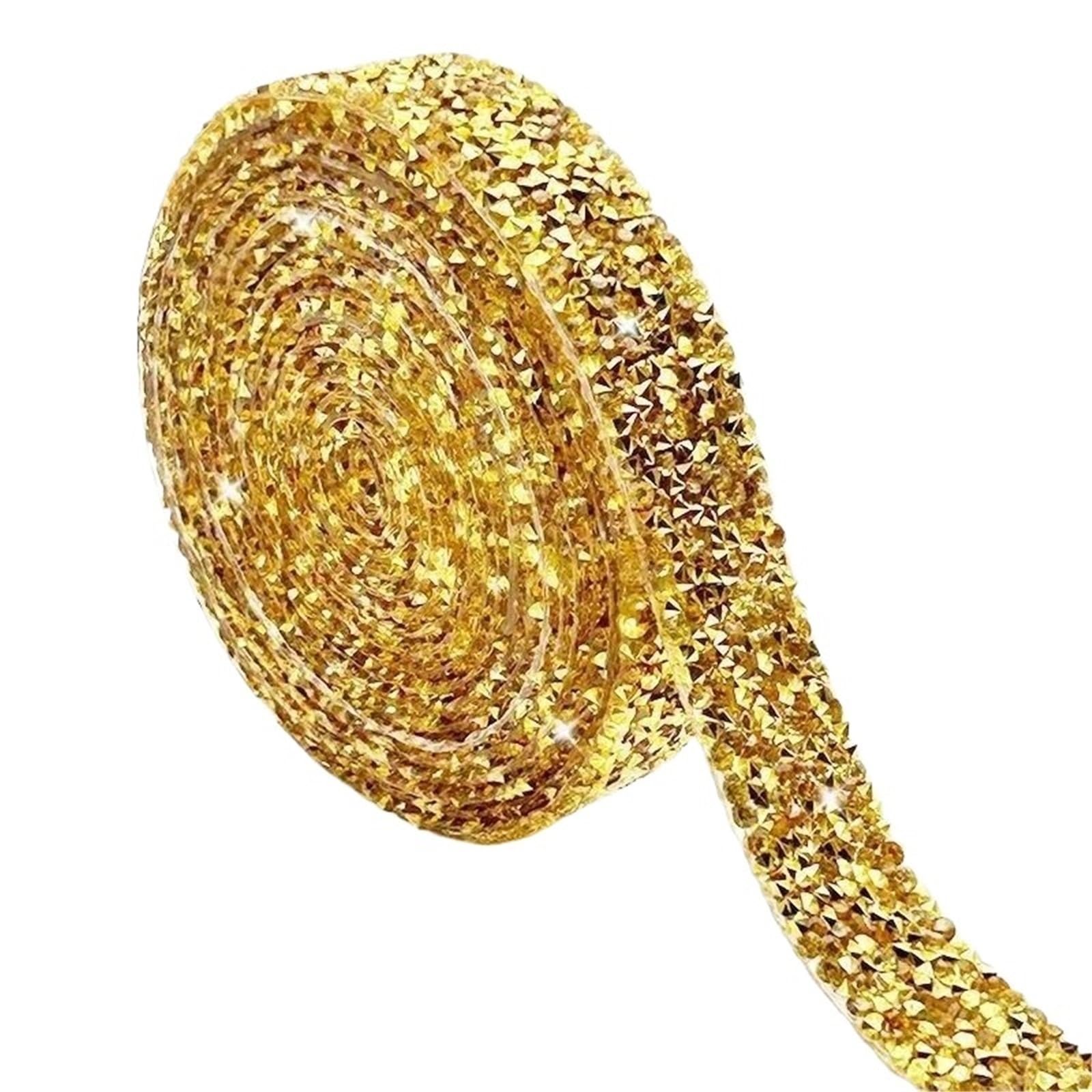 Glitter Tape, DIY Self Adhesive Rhinestone Sticker Diamond Ribbon Strip Roll Home Crafts Multicolor 1-3cm(Gold,3cm)