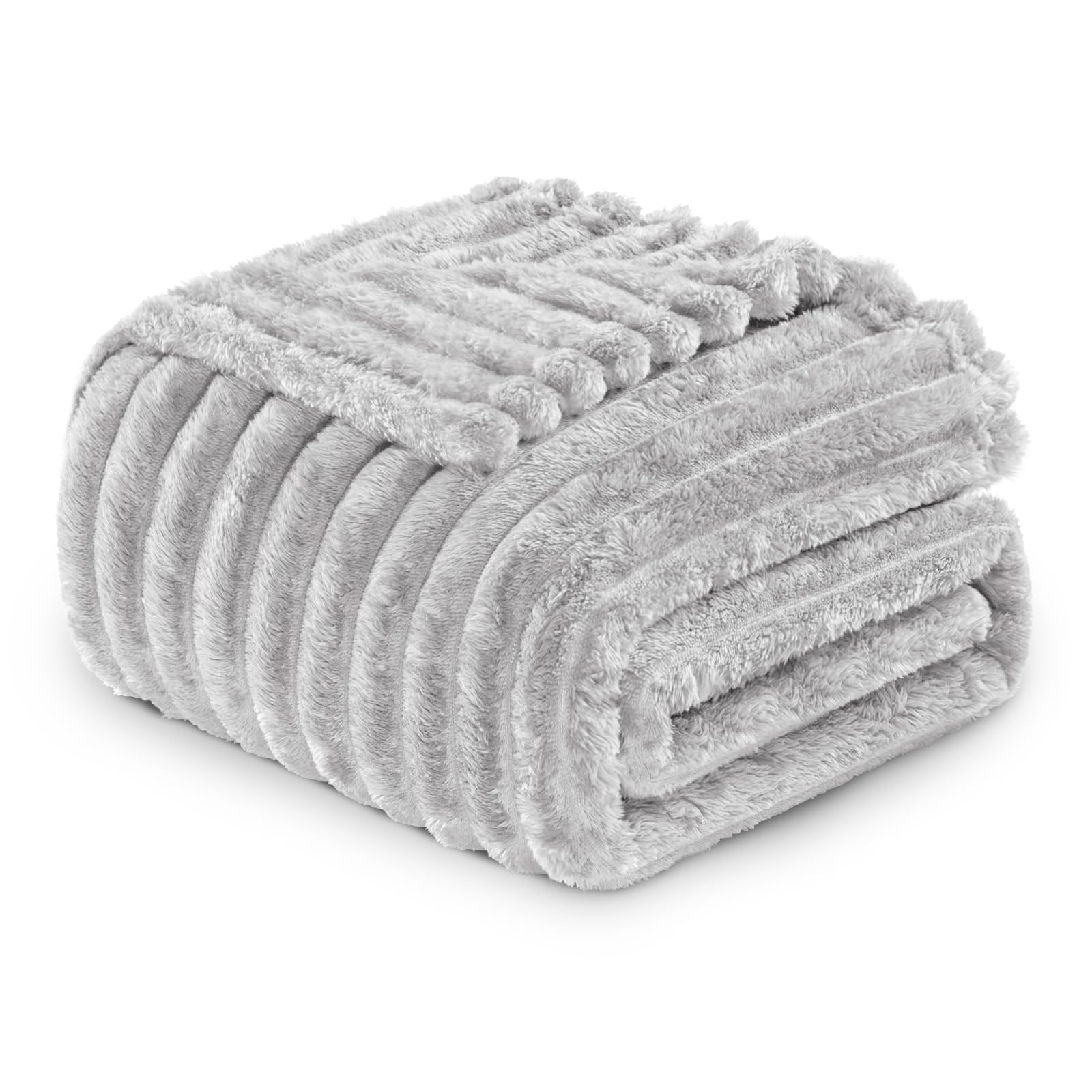 Exclusivo Mezcla Fleece Throw Blanket for Sofa Super Soft Striped Jacquard Bed Blanket