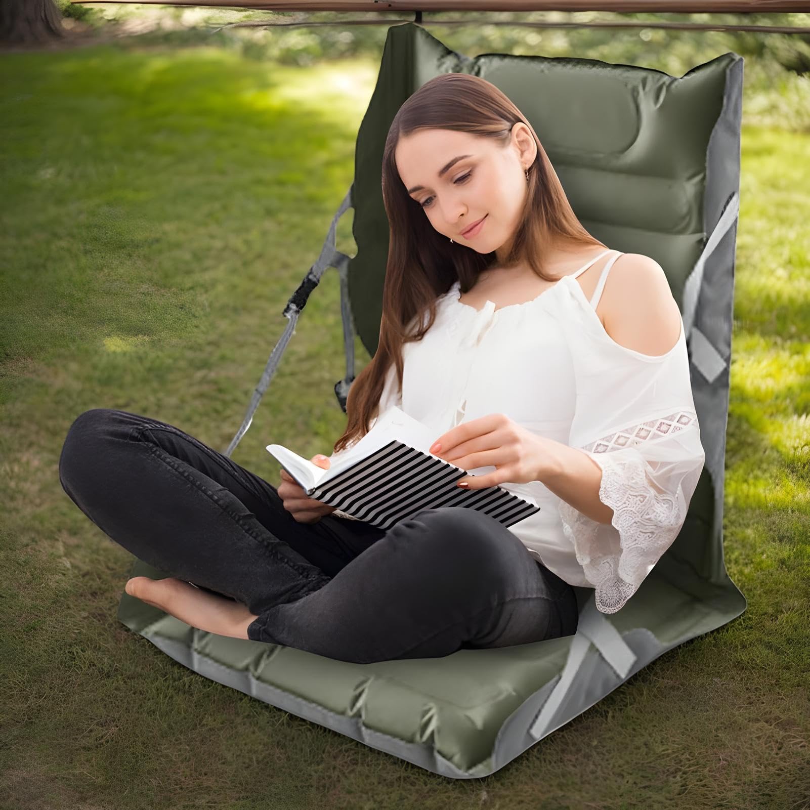 Cuscino Gonfiabile da Viaggio e Sedia Cuscino Pieghevole per Sedia con | Cuscino Portatile da Stadio per Escursionismo, Spiaggia, Sport, Pesca, Zaino in Spalla, Campeggio, Viaggio