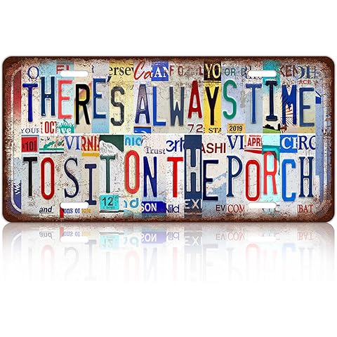Vintage License Plate Wall Decor There's Always Time To Sit On The Porch Metal Tin ...