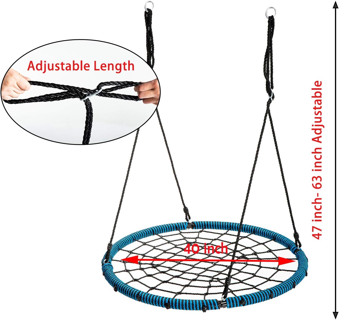 WONLINE 40’’ Spider Web Tree Swing, 330lb Weight Capacity, Indoor/Outdoor Net Swing for Kids