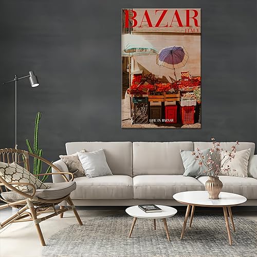 Miniatura 5 de Arte de pared de revista, impresión de pared de los años 70, arte de pared rojo, póster enmarcado de Bazaar Italia, arte psicodélico de verano,