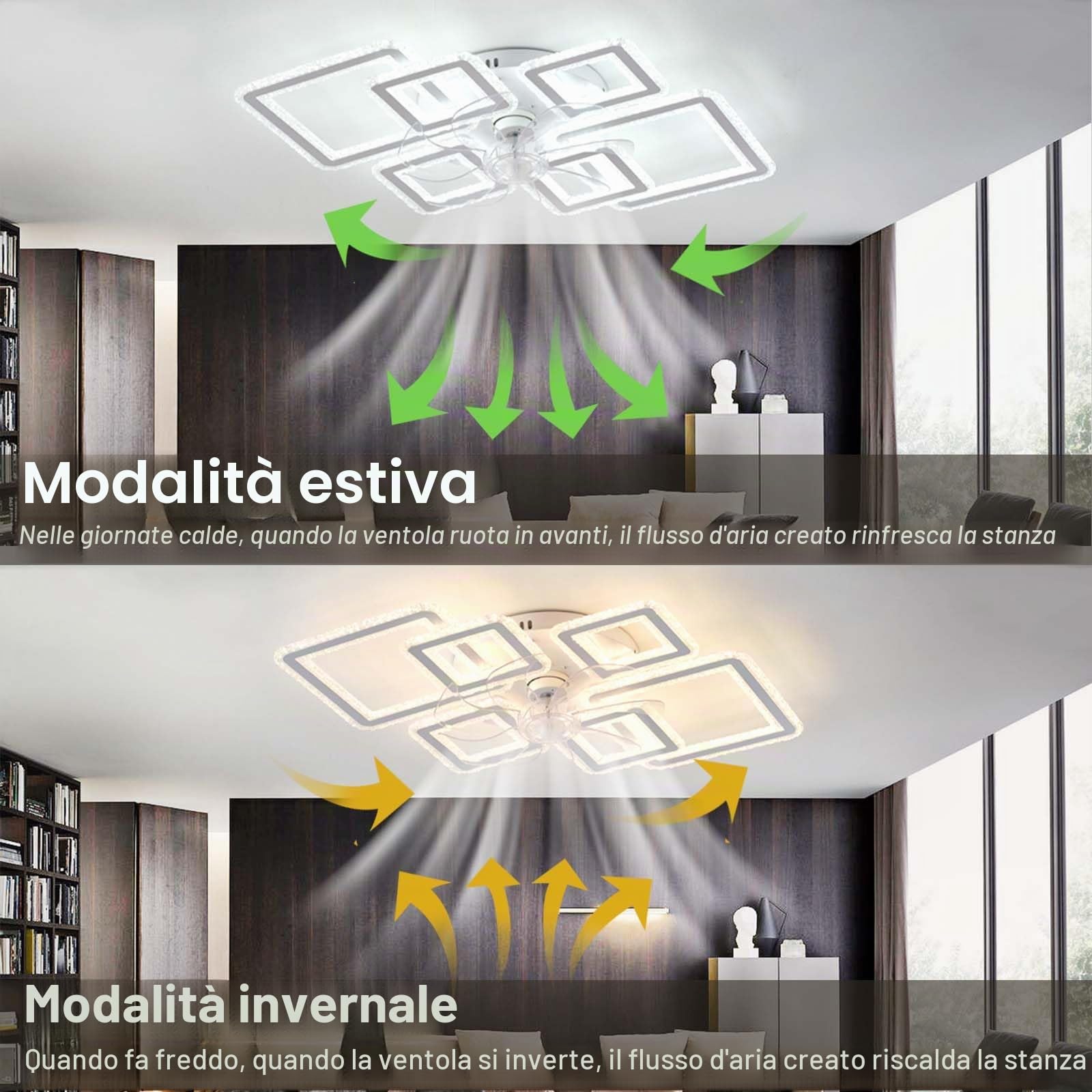 LED Ventilatore da Soffitto con Luce 6 Velocità Reversibile Silenziosa Temperatura a 3 Colori Luce Dimmerabile Plafoniera con Ventilatore DotatoTelecomando e ControlloTramite APP ，Bianco